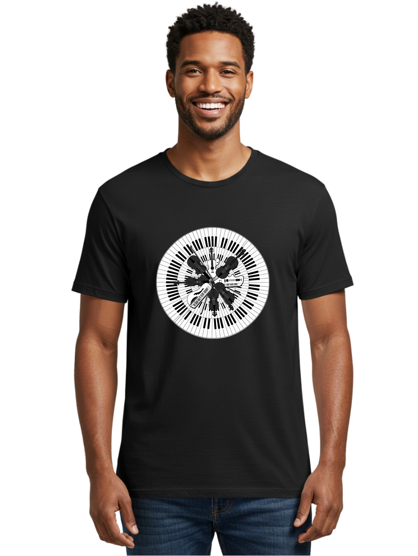 Piano-Keys-Music-Instruments Men'S Graphic Tee, 100% Cotton, Comfortable Casual Summer Wear, Machine Washable, Music Instruments, Musical Notes, Guitar, Microphone, Sound Equipment, Audio Technology, Music Production, Sound Waves, Bad413