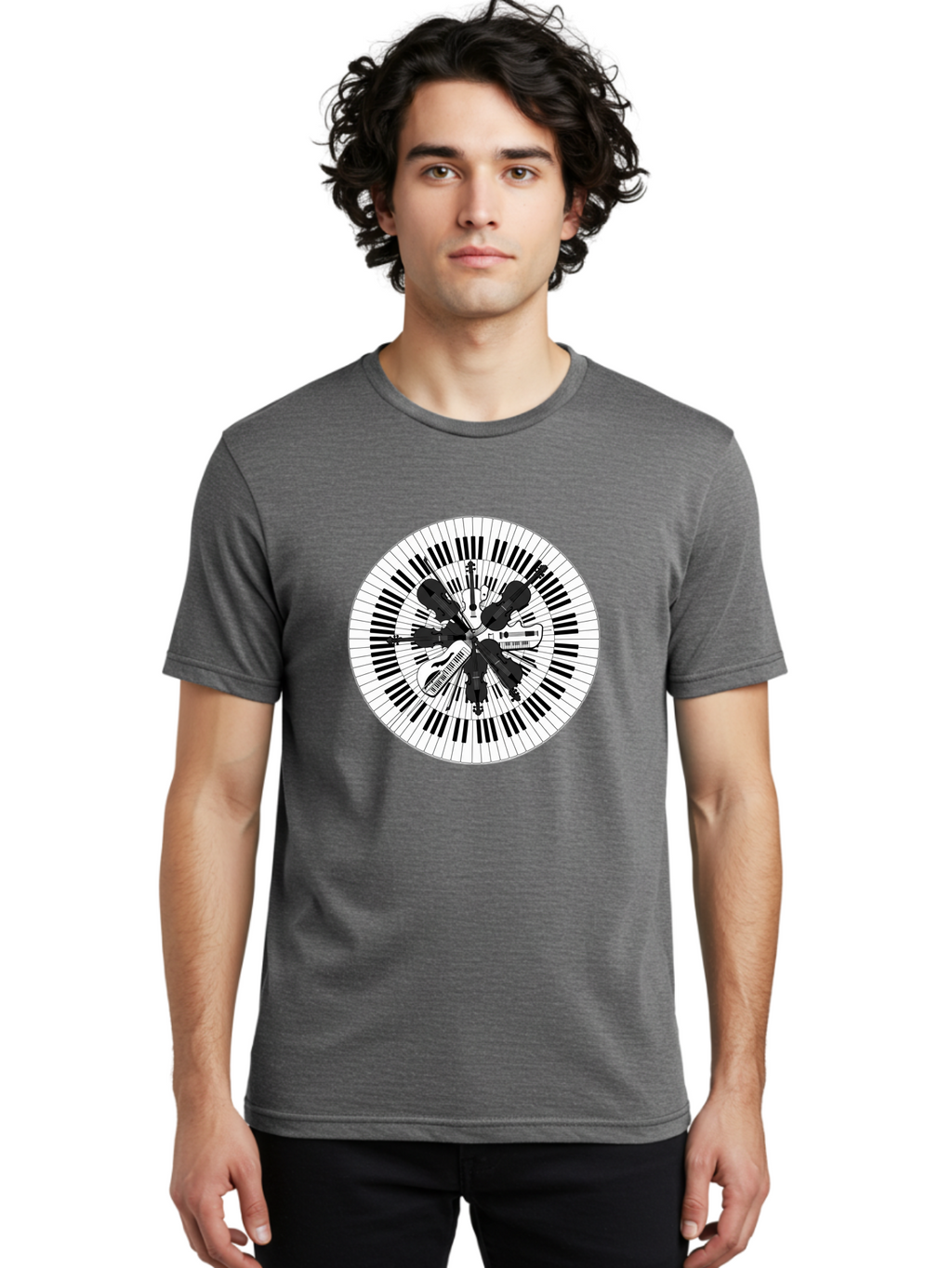 Piano-Keys-Music-Instruments Men'S Graphic Tee, 100% Cotton, Comfortable Casual Summer Wear, Machine Washable, Music Instruments, Musical Notes, Guitar, Microphone, Sound Equipment, Audio Technology, Music Production, Sound Waves, Bad413