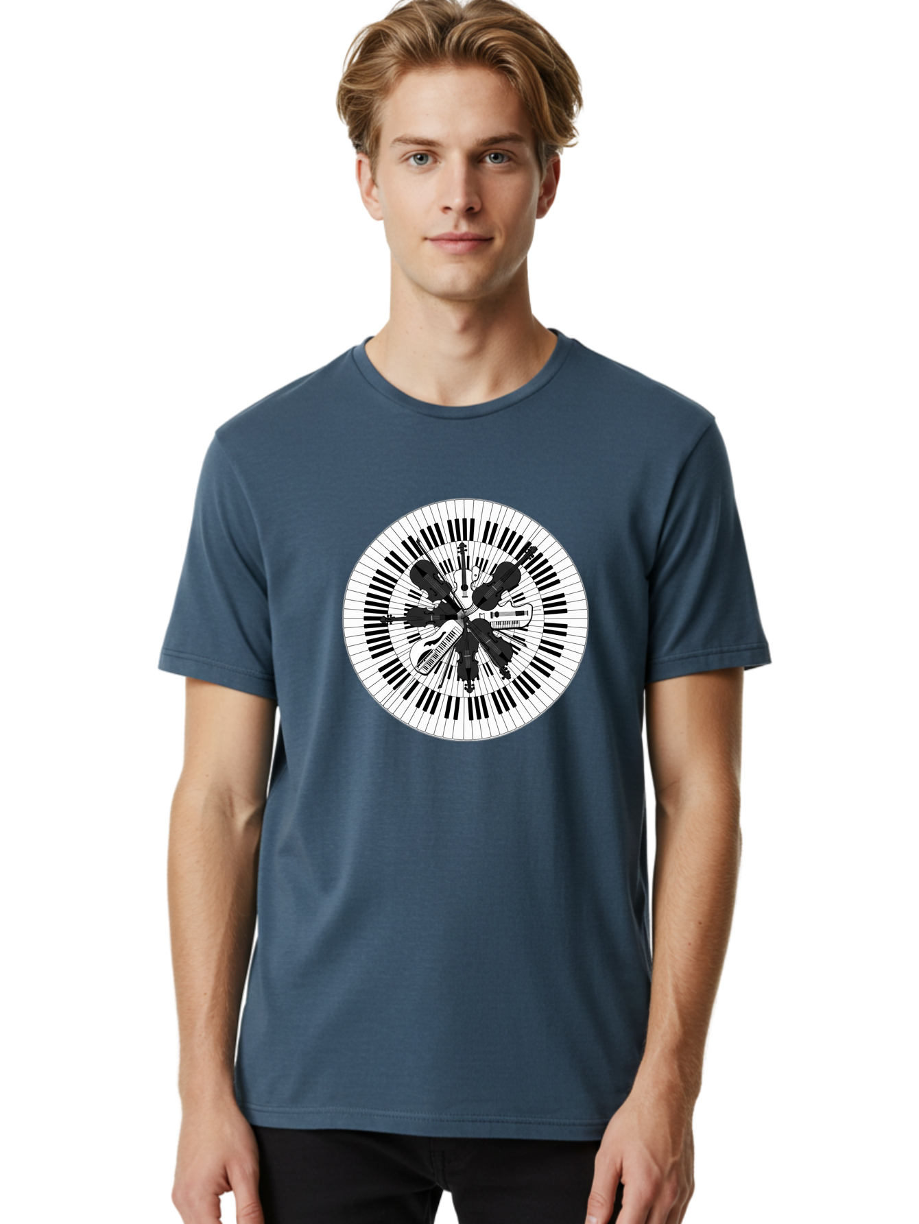 Piano-Keys-Music-Instruments Men'S Graphic Tee, 100% Cotton, Comfortable Casual Summer Wear, Machine Washable, Music Instruments, Musical Notes, Guitar, Microphone, Sound Equipment, Audio Technology, Music Production, Sound Waves, Bad413