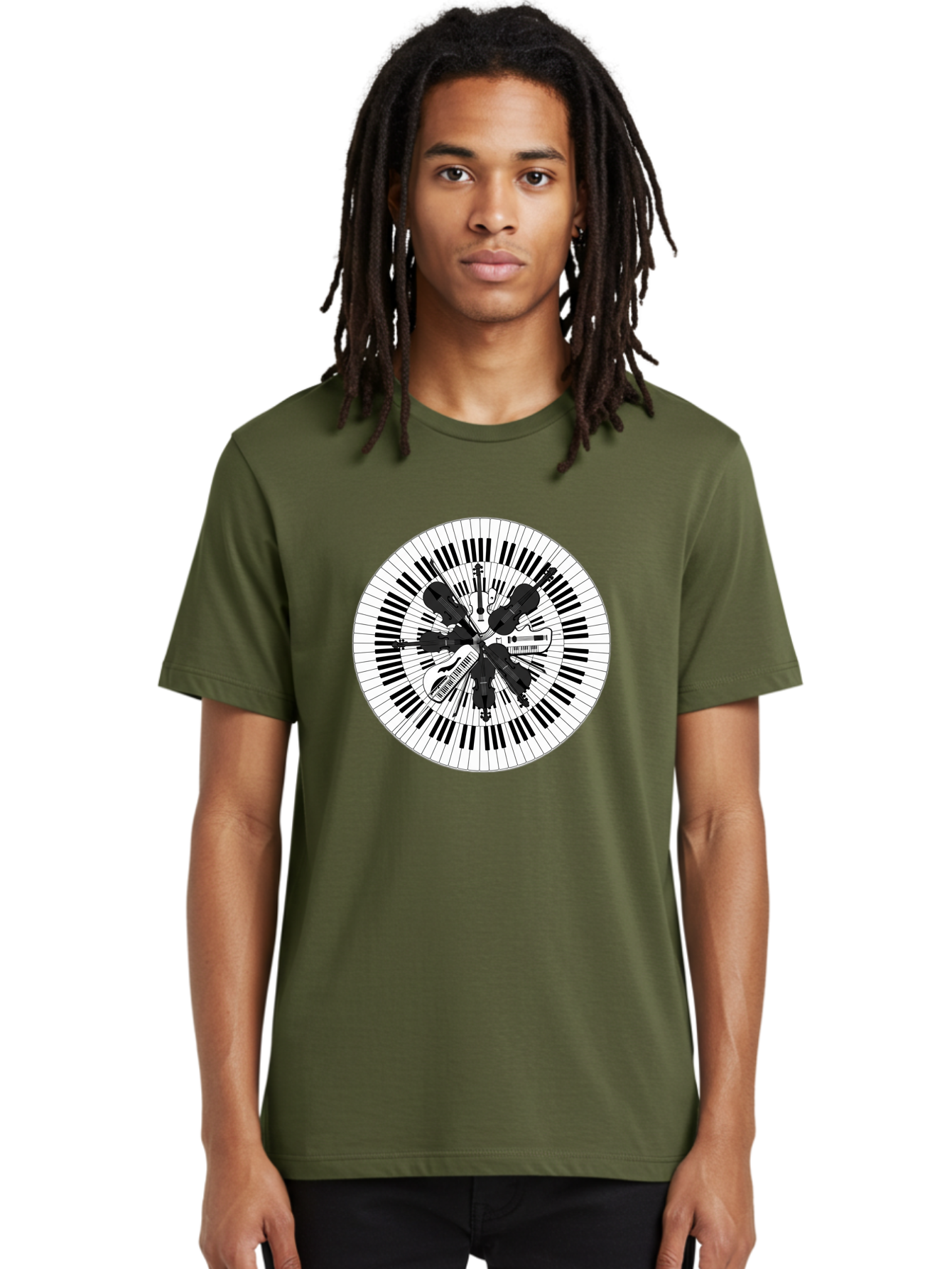 Piano-Keys-Music-Instruments Men'S Graphic Tee, 100% Cotton, Comfortable Casual Summer Wear, Machine Washable, Music Instruments, Musical Notes, Guitar, Microphone, Sound Equipment, Audio Technology, Music Production, Sound Waves, Bad413