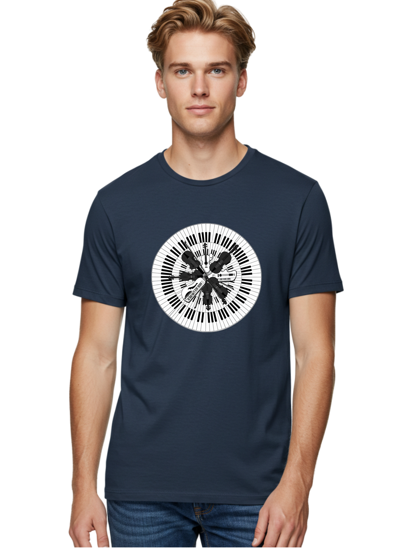 Piano-Keys-Music-Instruments Men'S Graphic Tee, 100% Cotton, Comfortable Casual Summer Wear, Machine Washable, Music Instruments, Musical Notes, Guitar, Microphone, Sound Equipment, Audio Technology, Music Production, Sound Waves, Bad413