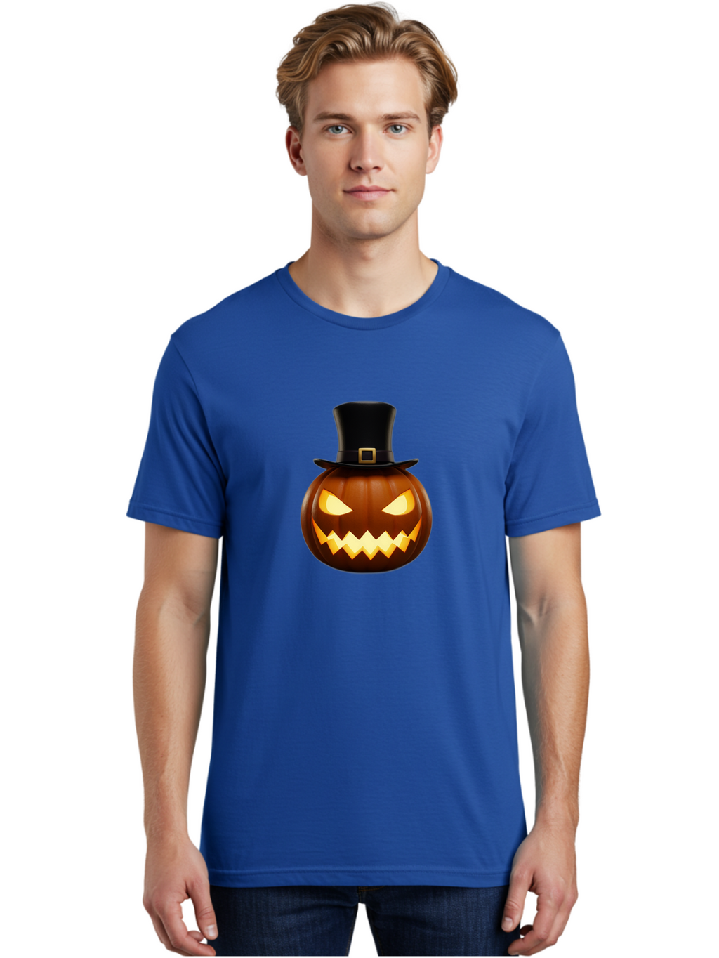 Pilgrim-Jack-O-Lantern Men'S Graphic Tee, 100% Cotton, Comfortable Casual Summer Wear, Machine Washable, Carved Pumpkin, Jack-O'-Lantern, Halloween Decorations, Spooky Atmosphere, Glowing Eyes, Pilgrim Hat, Autumnal Festivities, Bad414