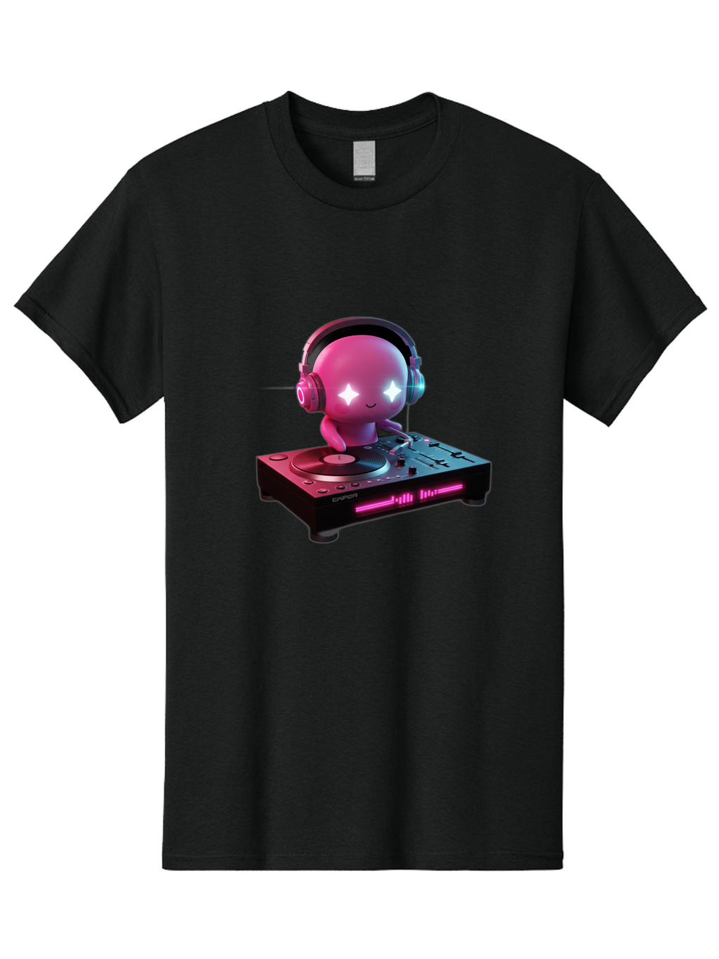 Pink-Alien-Dj Men'S Graphic Tee, 100% Cotton, Comfortable Casual Summer Wear, Machine Washable, Character Djing, Pink Headphones, Sparkling Eyes, Vinyl Record, Music Production, Electronic Dance Music, Dj Controller, Vibrant Scene, Bad421
