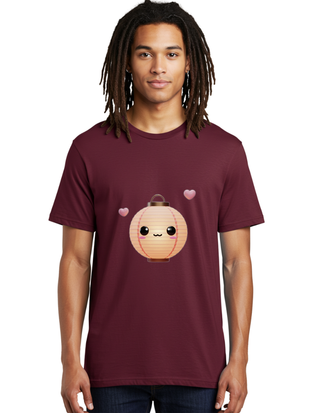 Pink-Lantern Men'S Graphic Tee, 100% Cotton, Comfortable Casual Summer Wear, Machine Washable, Kawaii Lantern, Cute Design, Heart-Shaped Elements, Pink Hearts, Digital Illustration, Cartoon Style, Adorable Character, Pink Lantern Bad432