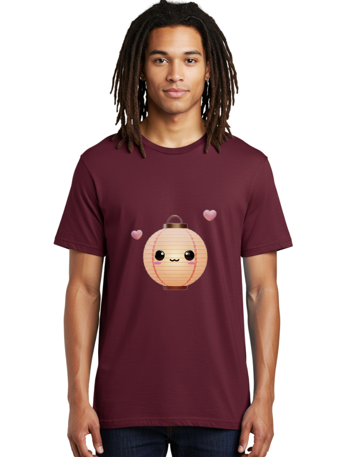 Pink-Lantern Men'S Graphic Tee, 100% Cotton, Comfortable Casual Summer Wear, Machine Washable, Kawaii Lantern, Cute Design, Heart-Shaped Elements, Pink Hearts, Digital Illustration, Cartoon Style, Adorable Character, Pink Lantern Bad432
