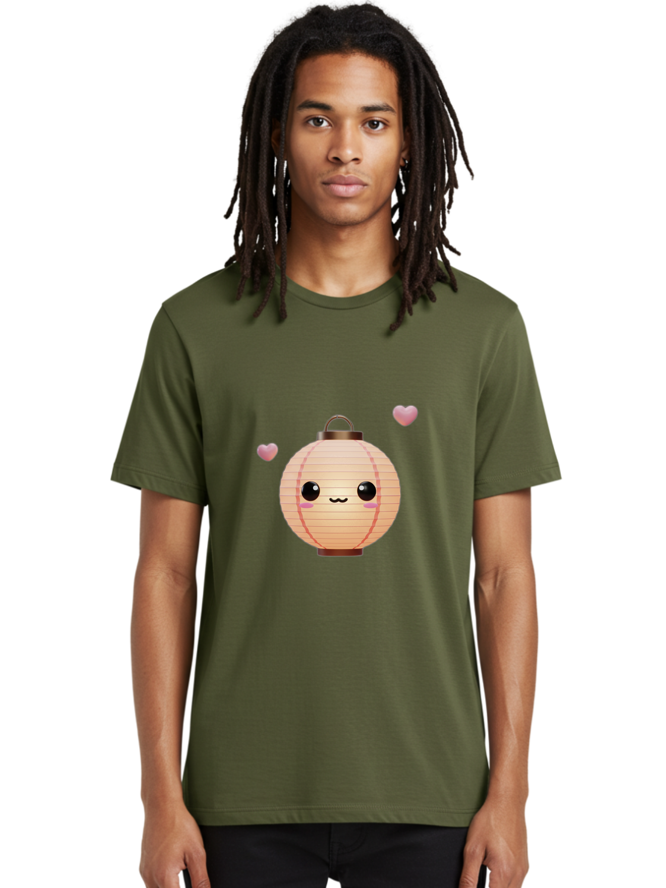 Pink-Lantern Men'S Graphic Tee, 100% Cotton, Comfortable Casual Summer Wear, Machine Washable, Kawaii Lantern, Cute Design, Heart-Shaped Elements, Pink Hearts, Digital Illustration, Cartoon Style, Adorable Character, Pink Lantern Bad432