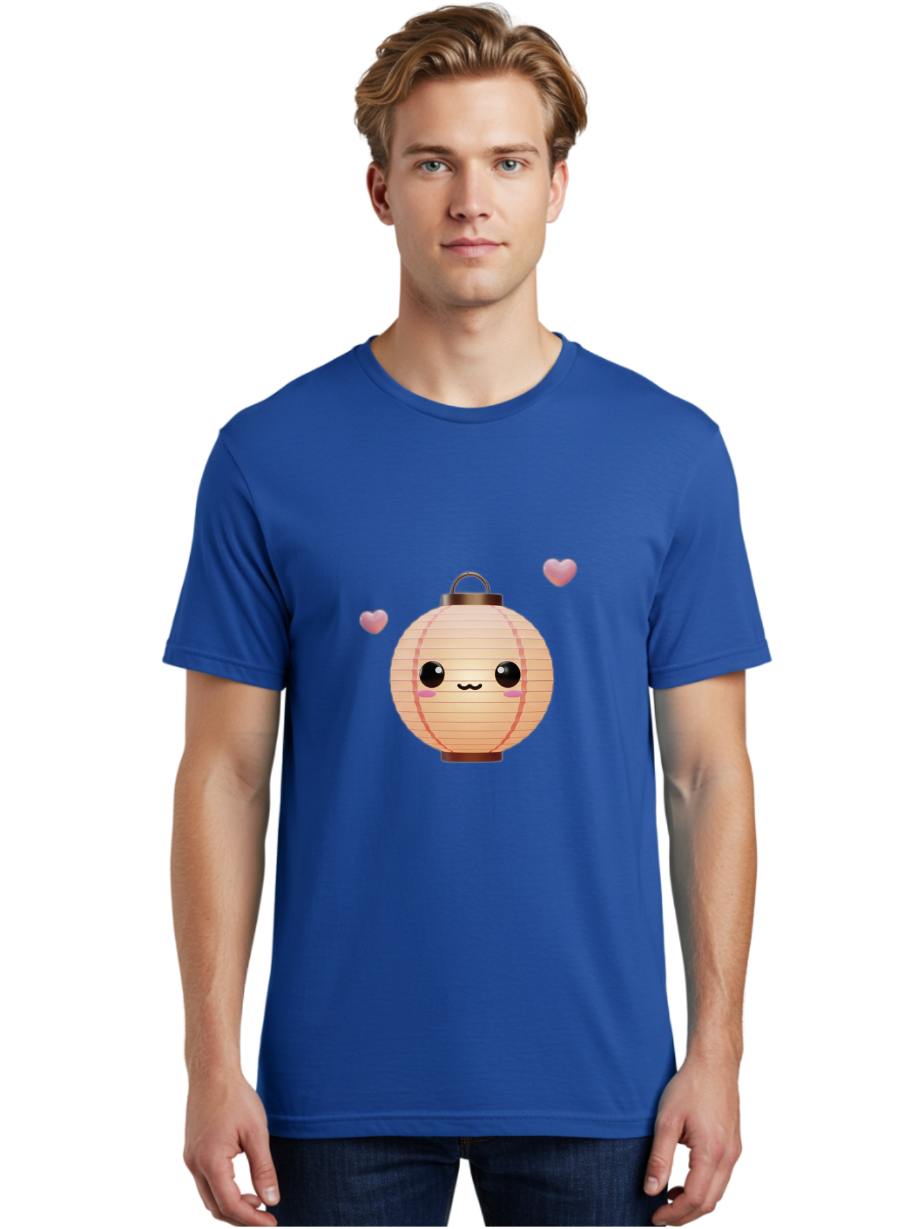 Pink-Lantern Men'S Graphic Tee, 100% Cotton, Comfortable Casual Summer Wear, Machine Washable, Kawaii Lantern, Cute Design, Heart-Shaped Elements, Pink Hearts, Digital Illustration, Cartoon Style, Adorable Character, Pink Lantern Bad432