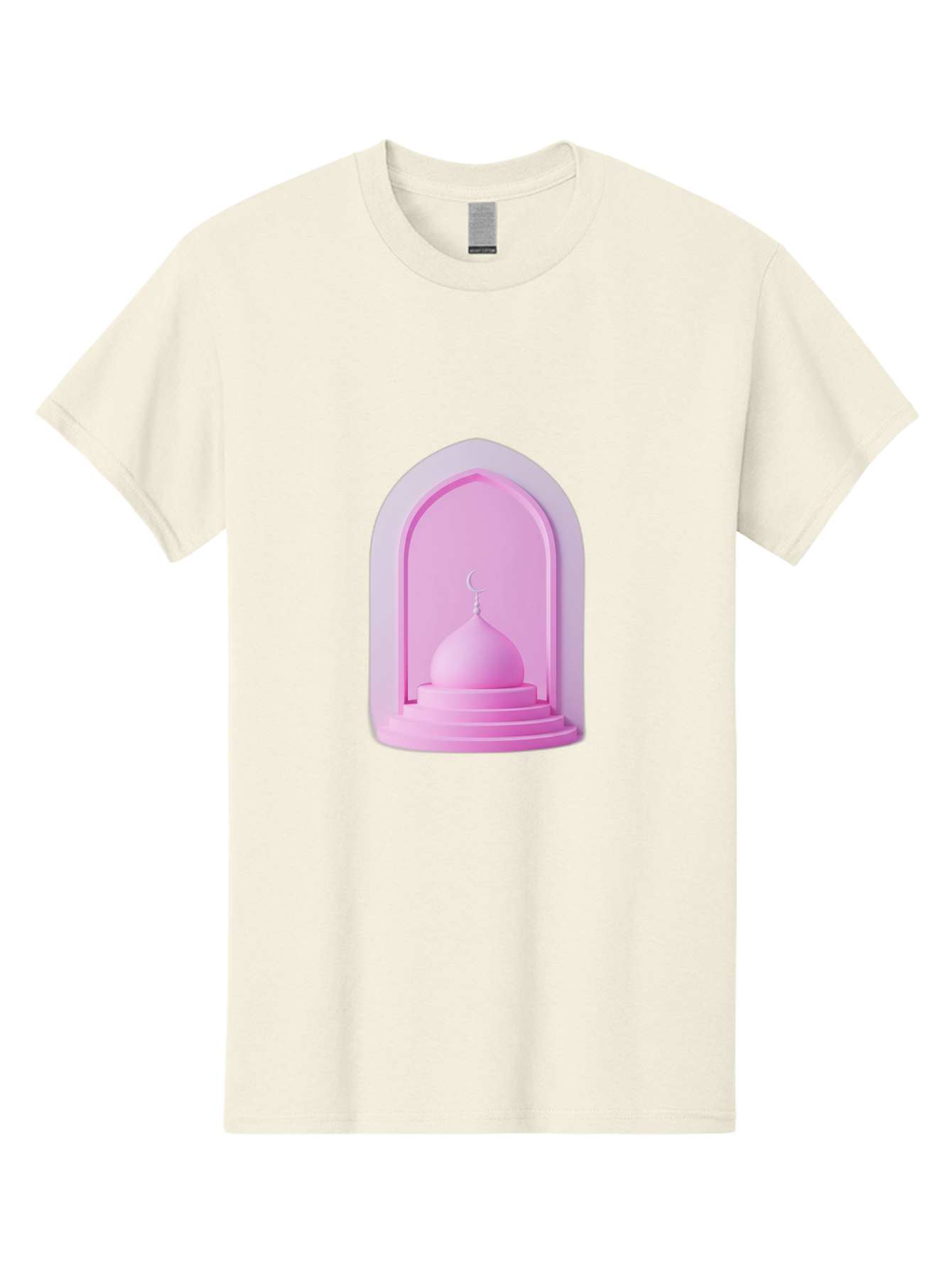 Pink-Mosque-Dome Men'S Graphic Tee, 100% Cotton, Comfortable Casual Summer Wear, Machine Washable, Islamic Architecture, Dome With Crescent Moon, Minimalistic Design, Modern Islamic Art, Religious Symbol, Serene Ambiance, Cultural Heritage Bad434