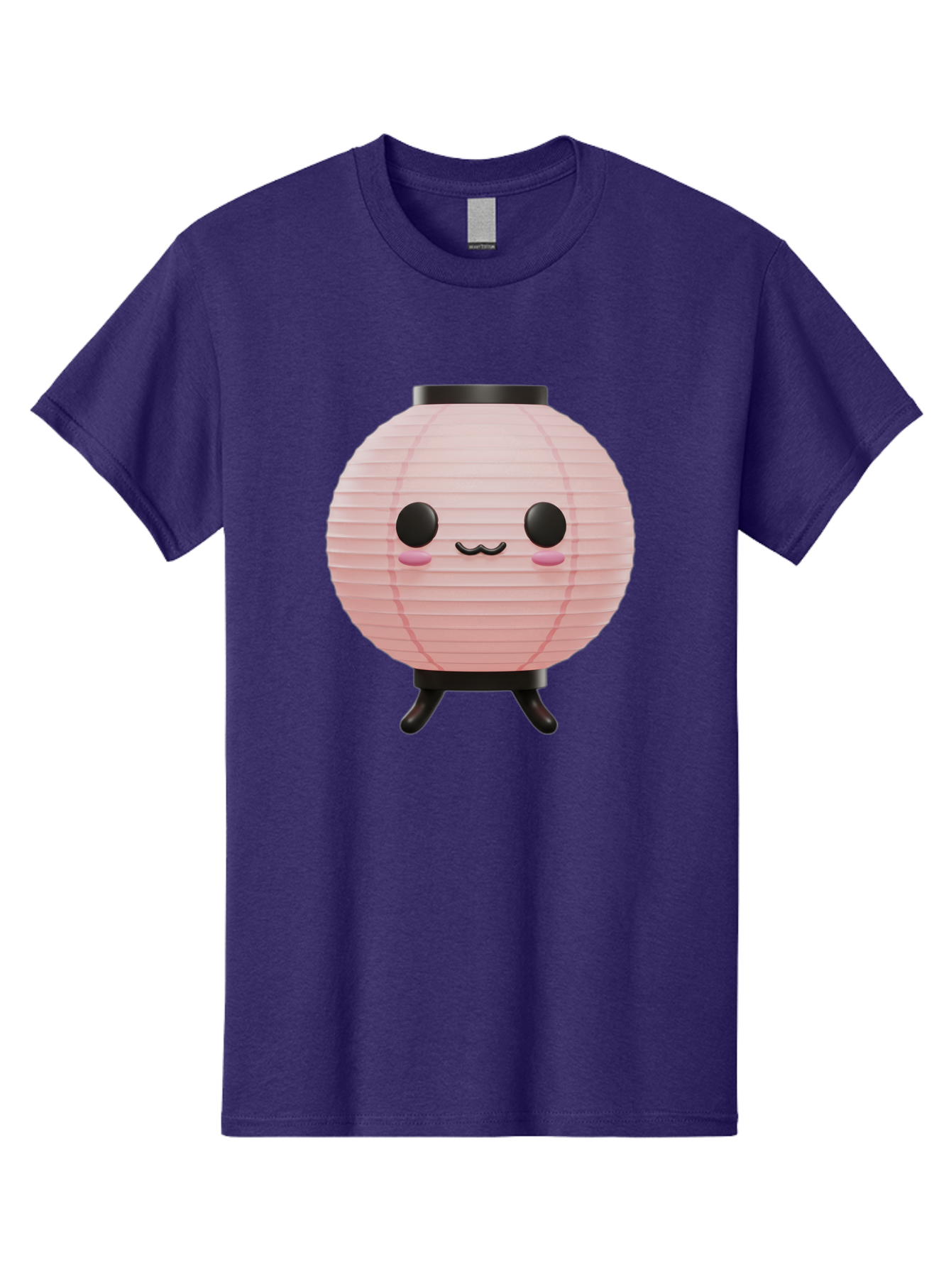 Pink-Paper-Lantern Men'S Graphic Tee, 100% Cotton, Comfortable Casual Summer Wear, Machine Washable, Pink Paper Lantern, Cute Character, Kawaii Culture, Cartoon Style, Smiling Face, Rosy Cheeks, Round Eyes, Black Stand, Kawaii Aesthetic, Bad436