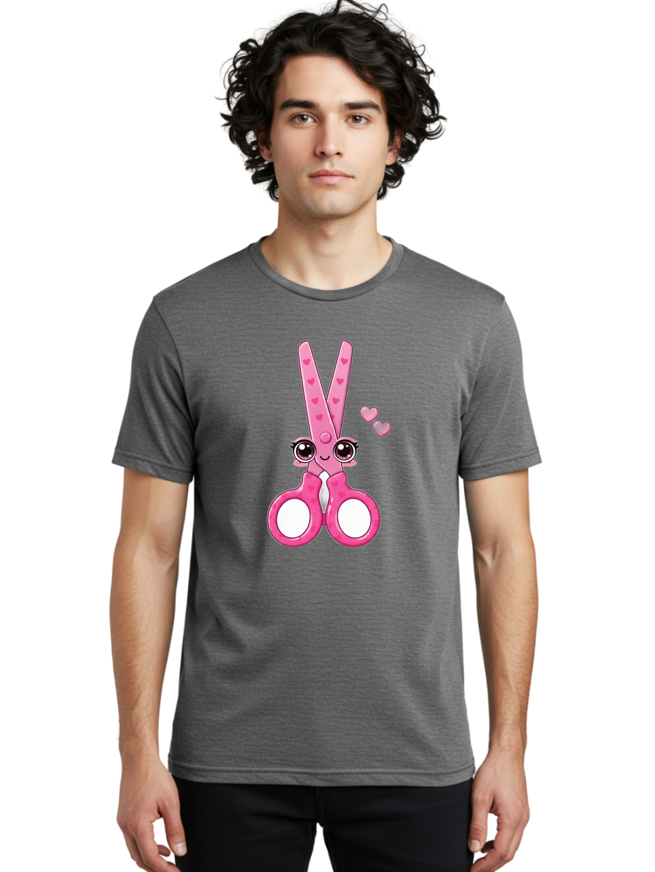 Pink-Scissors Men'S Graphic Tee, 100% Cotton, Comfortable Casual Summer Wear, Machine Washable, Pink Scissors With Hearts, Cute Cartoon Character, Playful Design, Fun Illustration, Office Supplies, Crafting Tools, Heart-Themed Decor, Bad437