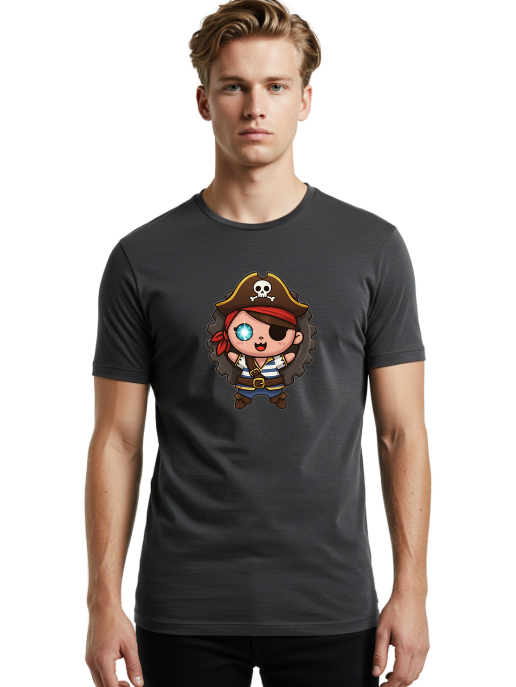 Pirate-Girl Men'S Graphic Tee, 100% Cotton, Comfortable Casual Summer Wear, Machine Washable, Cartoon Pirate Girl, Pirate Costume, Eye Patch, Pirate Hat, Skull And Crossbones, Treasure Hunt, Swashbuckling Adventure, Kawaii Pirate, Bad440