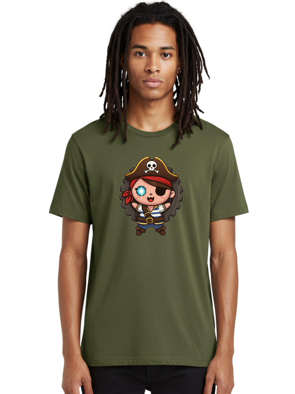 Pirate-Girl Men'S Graphic Tee, 100% Cotton, Comfortable Casual Summer Wear, Machine Washable, Cartoon Pirate Girl, Pirate Costume, Eye Patch, Pirate Hat, Skull And Crossbones, Treasure Hunt, Swashbuckling Adventure, Kawaii Pirate, Bad440