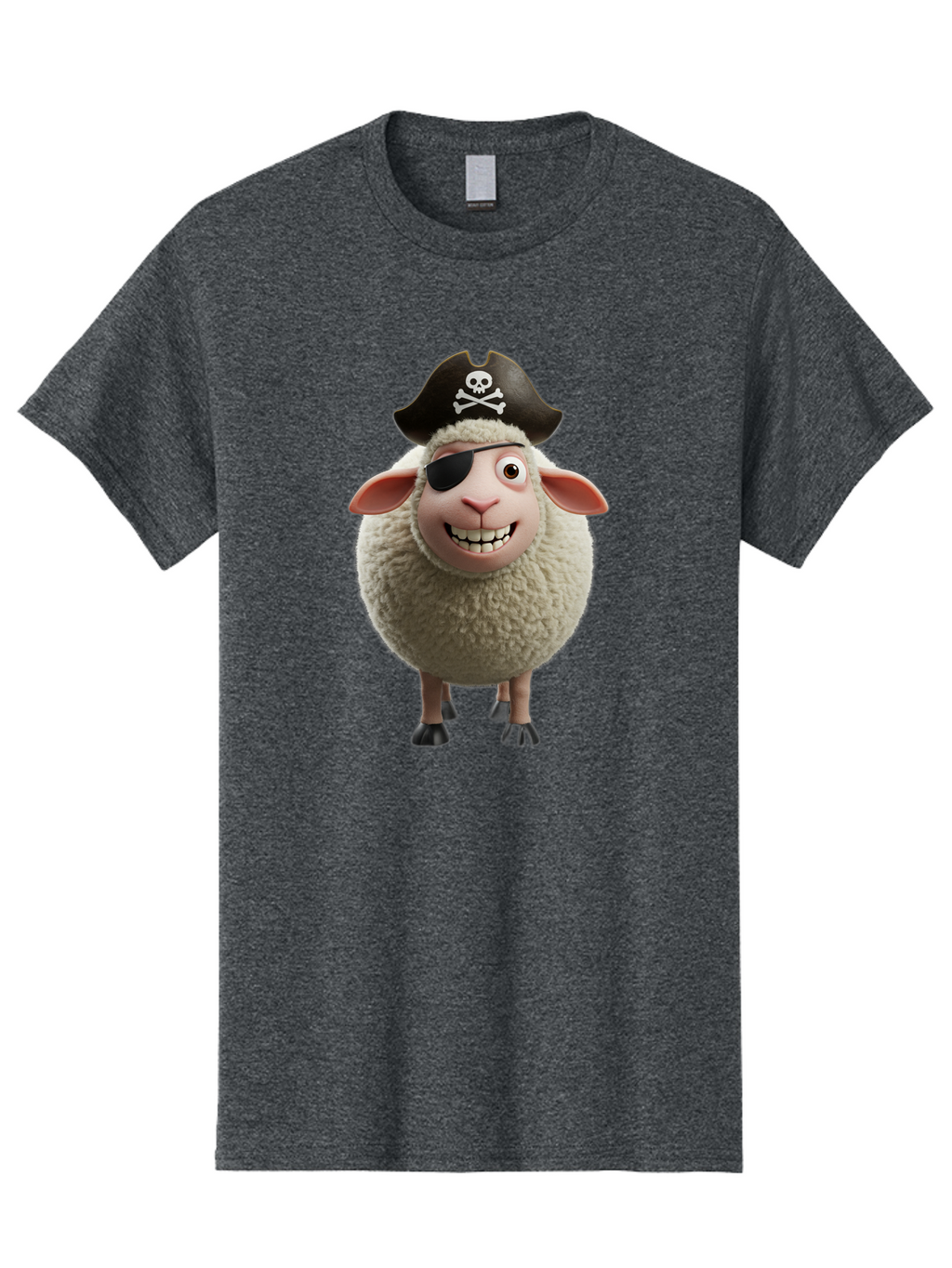 Pirate-Sheep Men'S Graphic Tee, 100% Cotton, Comfortable Casual Summer Wear, Machine Washable, Cartoon Sheep, Pirate Costume, Eye Patch, Skull And Crossbones Hat, Fluffy Sheep, Playful Character, Animated Animal, Pirate Sheep Character, Bad441