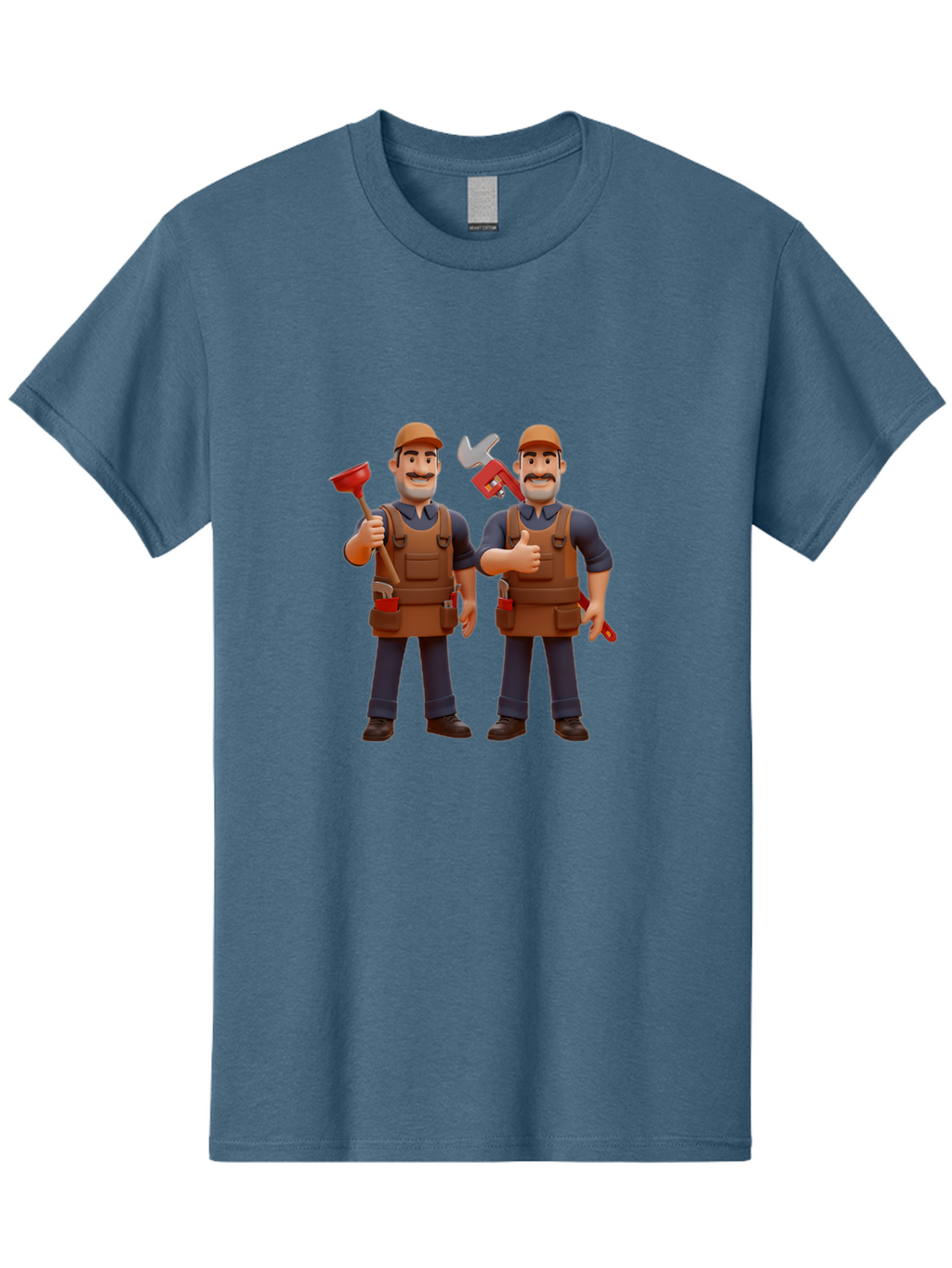 Plumber-Characters Men'S Graphic Tee, 100% Cotton, Comfortable Casual Summer Wear, Machine Washable, Cartoon Plumbers, Plumbing Tools, Handyman Services, Pipe Wrench, Plunger, Thumbs Up, Plumbing Maintenance, Repair Work, Diy Plumbing Bad445