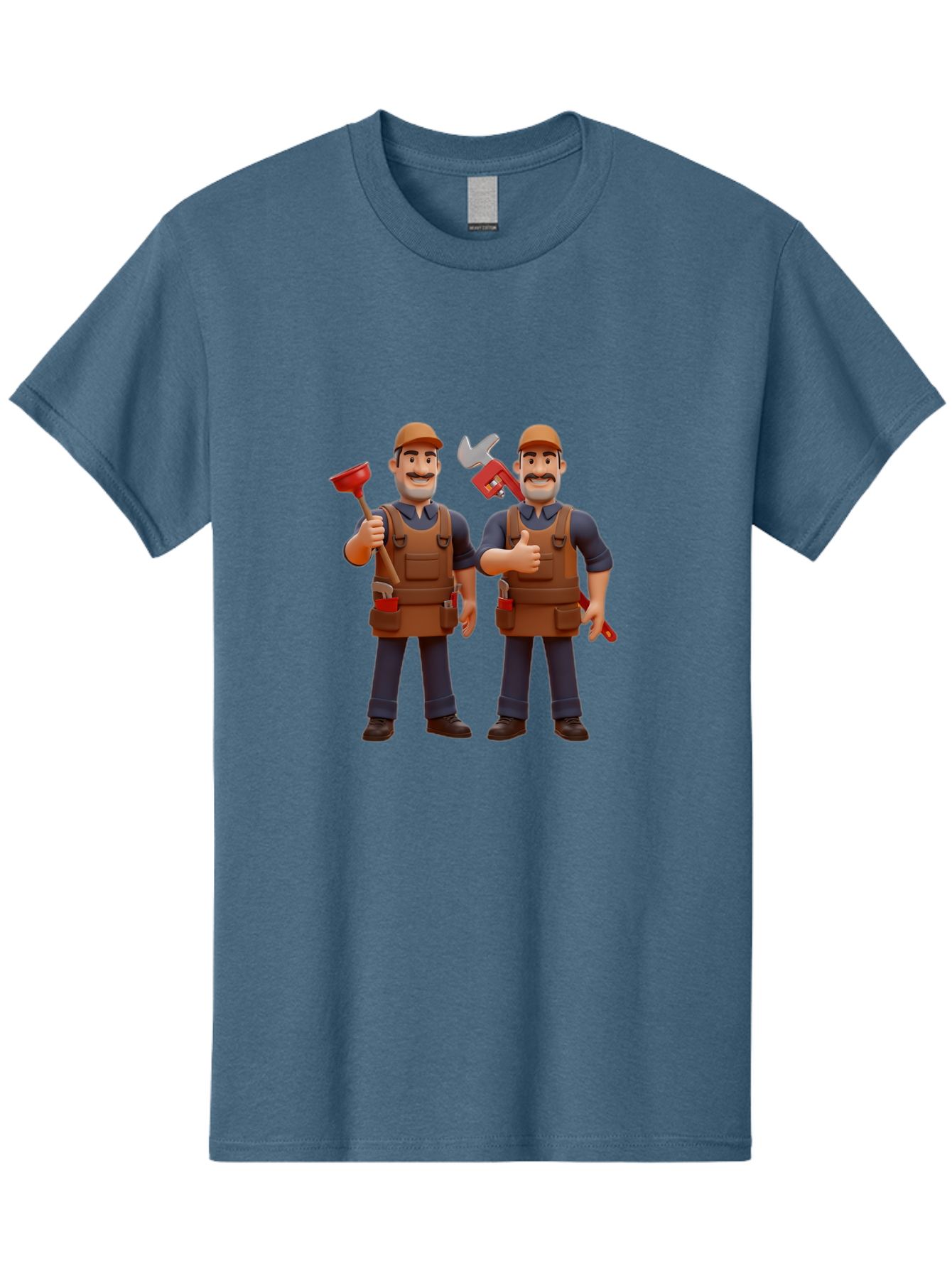 Plumber-Characters Men'S Graphic Tee, 100% Cotton, Comfortable Casual Summer Wear, Machine Washable, Cartoon Plumbers, Plumbing Tools, Handyman Services, Pipe Wrench, Plunger, Thumbs Up, Plumbing Maintenance, Repair Work, Diy Plumbing Bad445