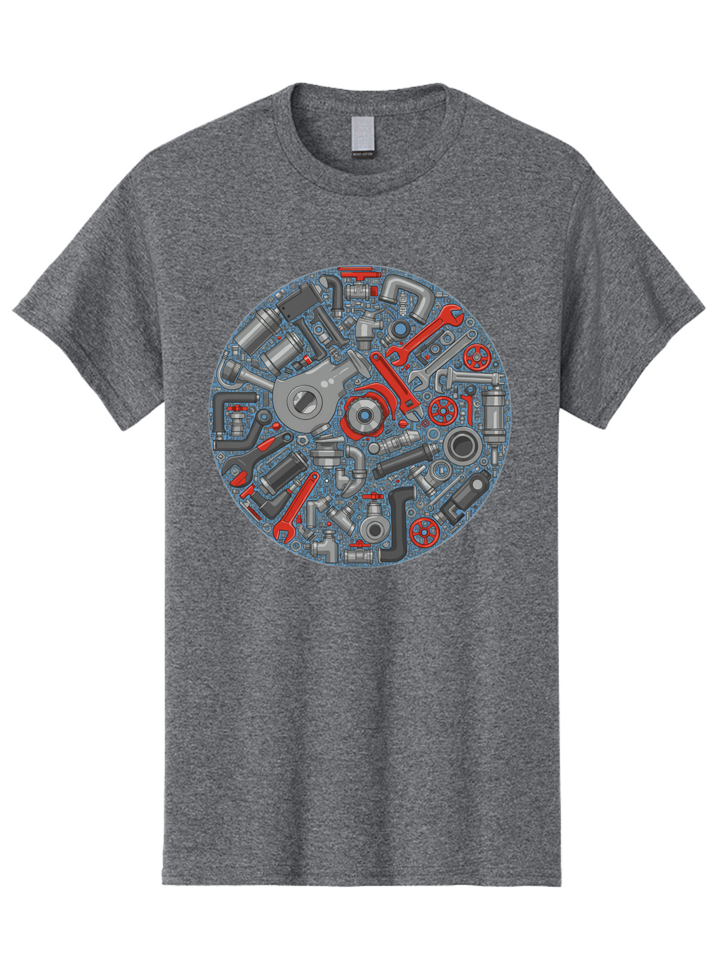 Plumbing-Tools Men'S Graphic Tee, 100% Cotton, Comfortable Casual Summer Wear, Machine Washable, Tools, Pipes, Plumbing, Machinery, Equipment, Wrenches, Spanners, Maintenance, Repair, Diy, Hardware, Industrial Bad446