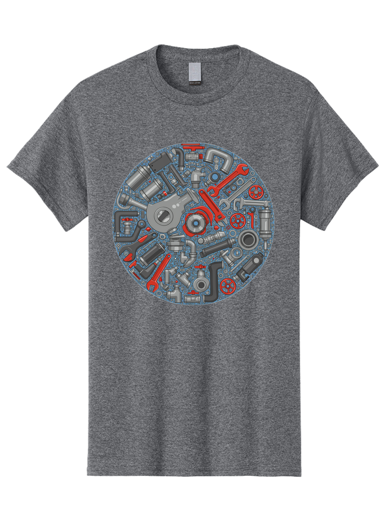 Plumbing-Tools Men'S Graphic Tee, 100% Cotton, Comfortable Casual Summer Wear, Machine Washable, Tools, Pipes, Plumbing, Machinery, Equipment, Wrenches, Spanners, Maintenance, Repair, Diy, Hardware, Industrial Bad446