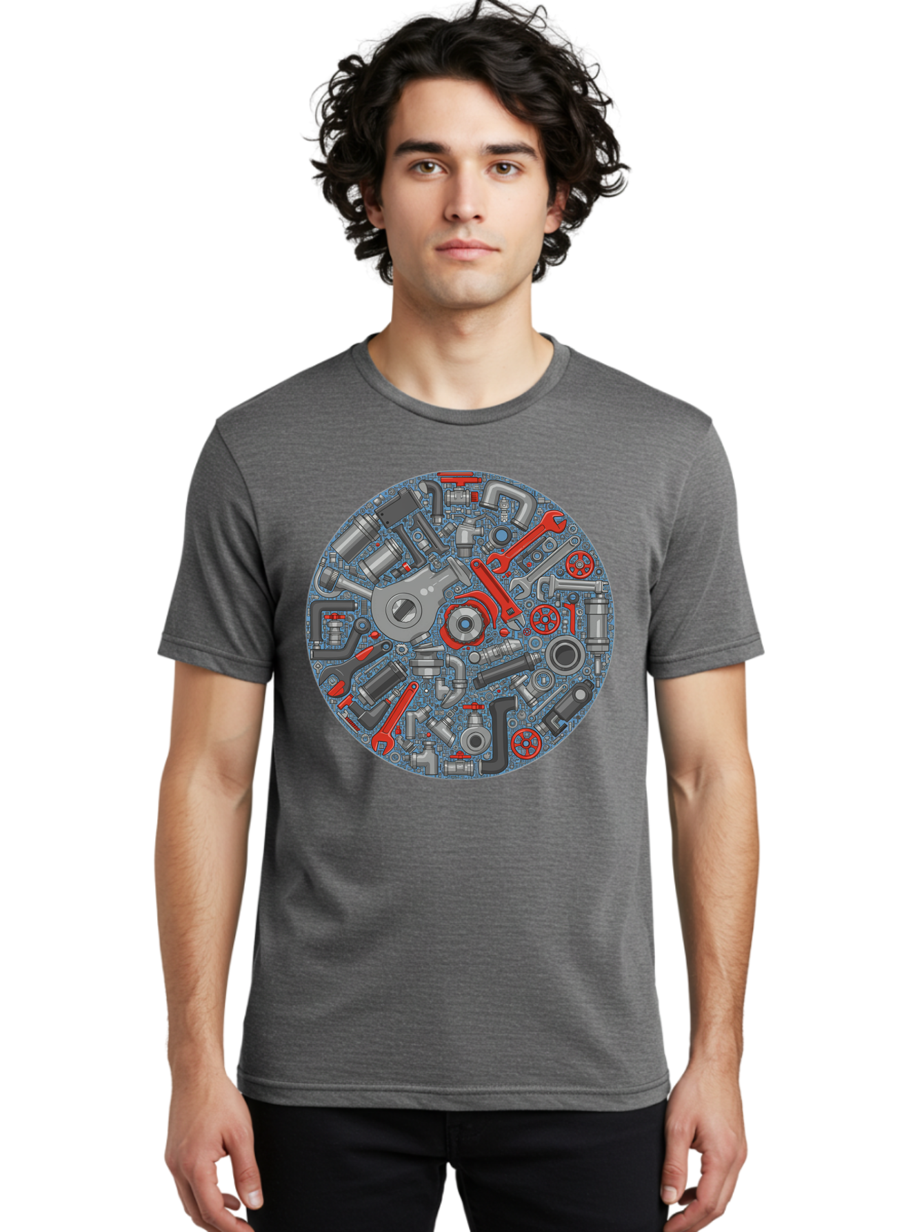 Plumbing-Tools Men'S Graphic Tee, 100% Cotton, Comfortable Casual Summer Wear, Machine Washable, Tools, Pipes, Plumbing, Machinery, Equipment, Wrenches, Spanners, Maintenance, Repair, Diy, Hardware, Industrial Bad446