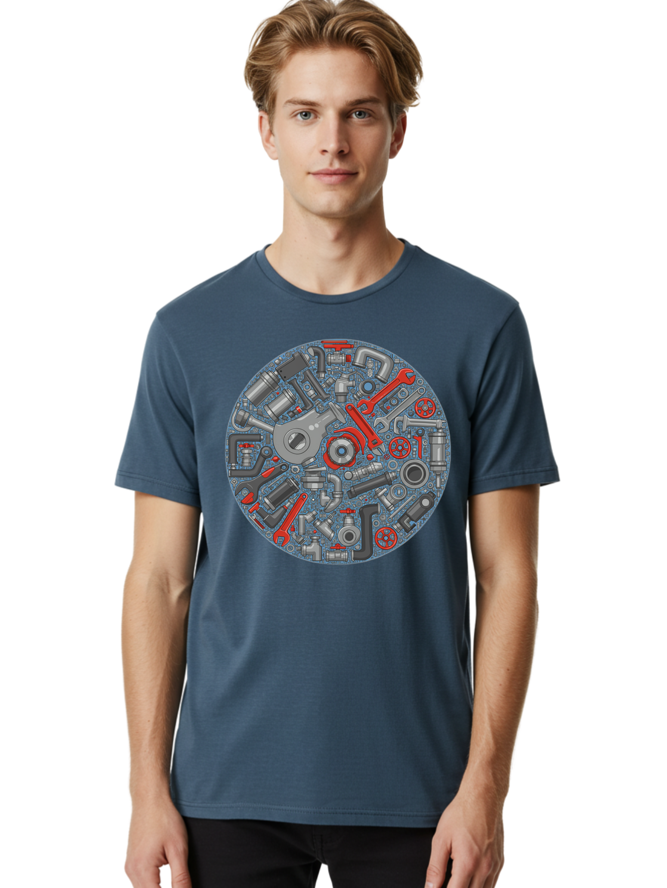 Plumbing-Tools Men'S Graphic Tee, 100% Cotton, Comfortable Casual Summer Wear, Machine Washable, Tools, Pipes, Plumbing, Machinery, Equipment, Wrenches, Spanners, Maintenance, Repair, Diy, Hardware, Industrial Bad446