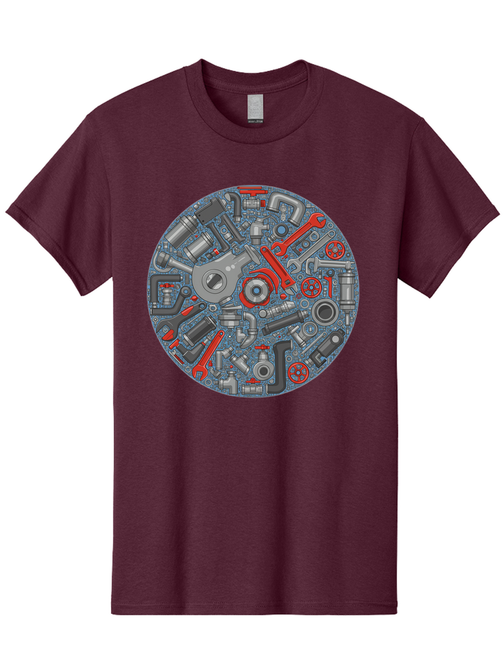 Plumbing-Tools Men'S Graphic Tee, 100% Cotton, Comfortable Casual Summer Wear, Machine Washable, Tools, Pipes, Plumbing, Machinery, Equipment, Wrenches, Spanners, Maintenance, Repair, Diy, Hardware, Industrial Bad446