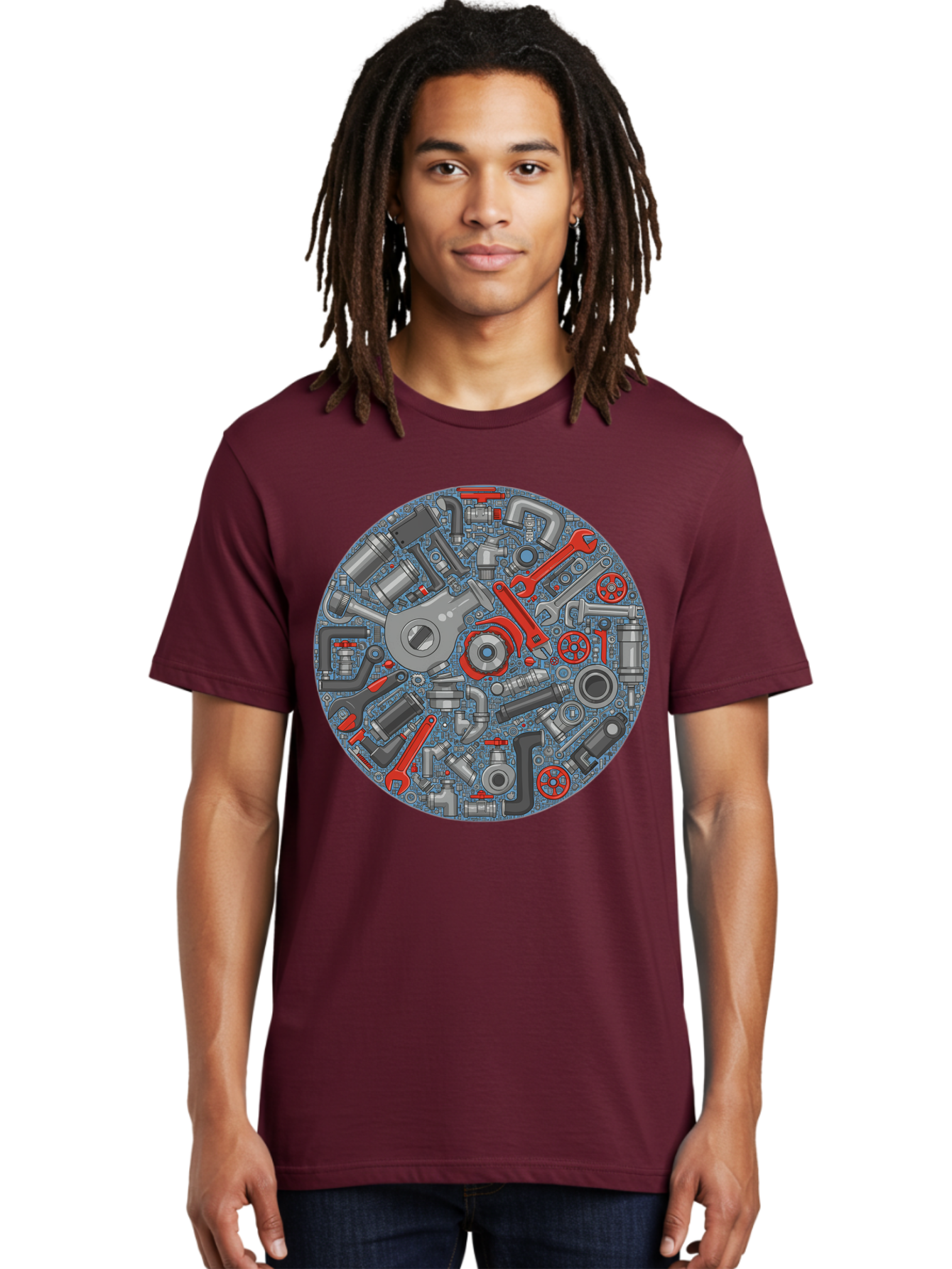 Plumbing-Tools Men'S Graphic Tee, 100% Cotton, Comfortable Casual Summer Wear, Machine Washable, Tools, Pipes, Plumbing, Machinery, Equipment, Wrenches, Spanners, Maintenance, Repair, Diy, Hardware, Industrial Bad446