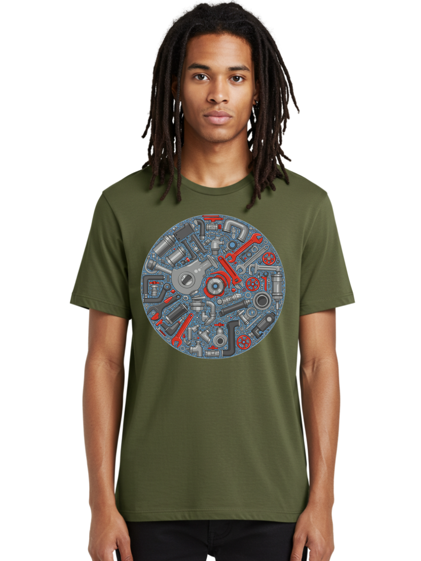Plumbing-Tools Men'S Graphic Tee, 100% Cotton, Comfortable Casual Summer Wear, Machine Washable, Tools, Pipes, Plumbing, Machinery, Equipment, Wrenches, Spanners, Maintenance, Repair, Diy, Hardware, Industrial Bad446