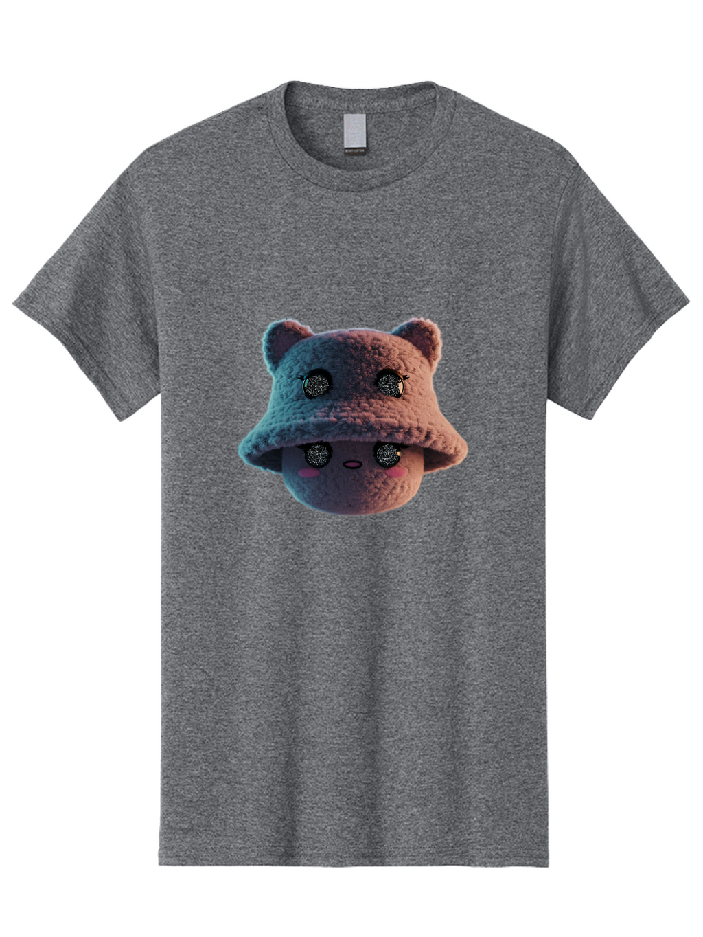 Plushie-Character Men'S Graphic Tee, 100% Cotton, Comfortable Casual Summer Wear, Machine Washable, Cute Cartoon Character, Fluffy Teddy Bear, Kawaii Plush Toy, Round Face, Sparkly Eyes, Soft Pink Cheeks, Funny Expression, Endearing Design, Bad447