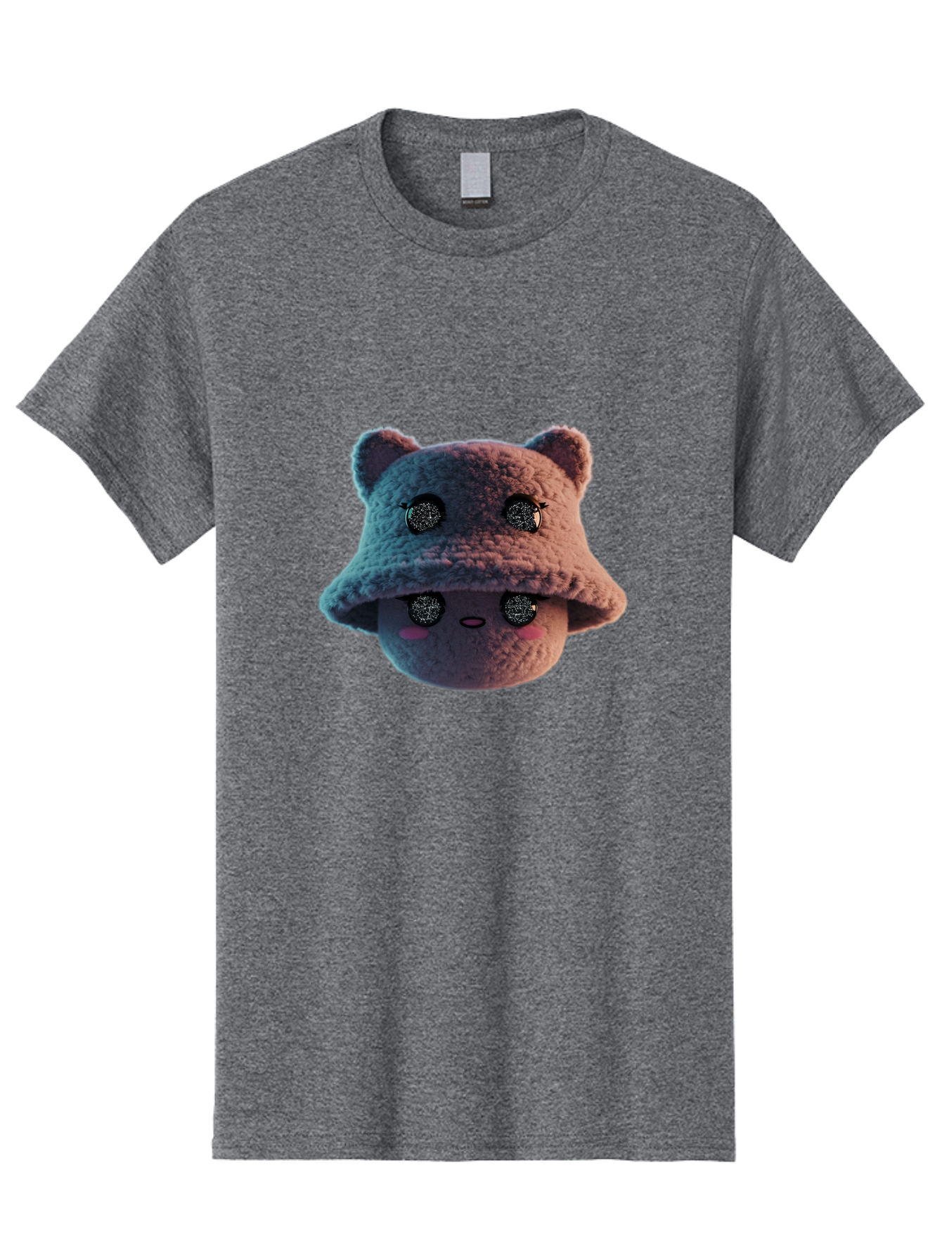 Plushie-Character Men'S Graphic Tee, 100% Cotton, Comfortable Casual Summer Wear, Machine Washable, Cute Cartoon Character, Fluffy Teddy Bear, Kawaii Plush Toy, Round Face, Sparkly Eyes, Soft Pink Cheeks, Funny Expression, Endearing Design, Bad447