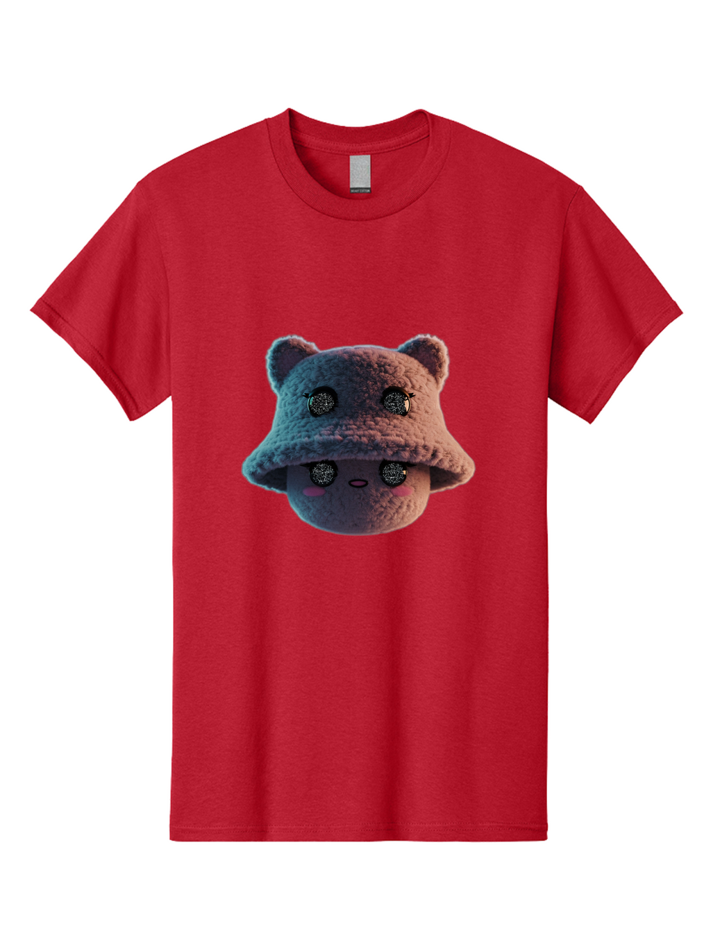 Plushie-Character Men'S Graphic Tee, 100% Cotton, Comfortable Casual Summer Wear, Machine Washable, Cute Cartoon Character, Fluffy Teddy Bear, Kawaii Plush Toy, Round Face, Sparkly Eyes, Soft Pink Cheeks, Funny Expression, Endearing Design, Bad447