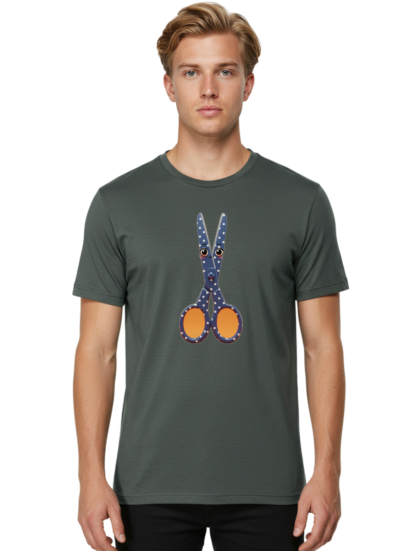 Polka-Dot-Scissors Men'S Graphic Tee, 100% Cotton, Comfortable Casual Summer Wear, Machine Washable, Scissors With Eyes, Cartoon Character, Craft Supplies, Office Tools, Playful Design, Creative Accessories, Fun Stationery, Quirky Objects, Bad449