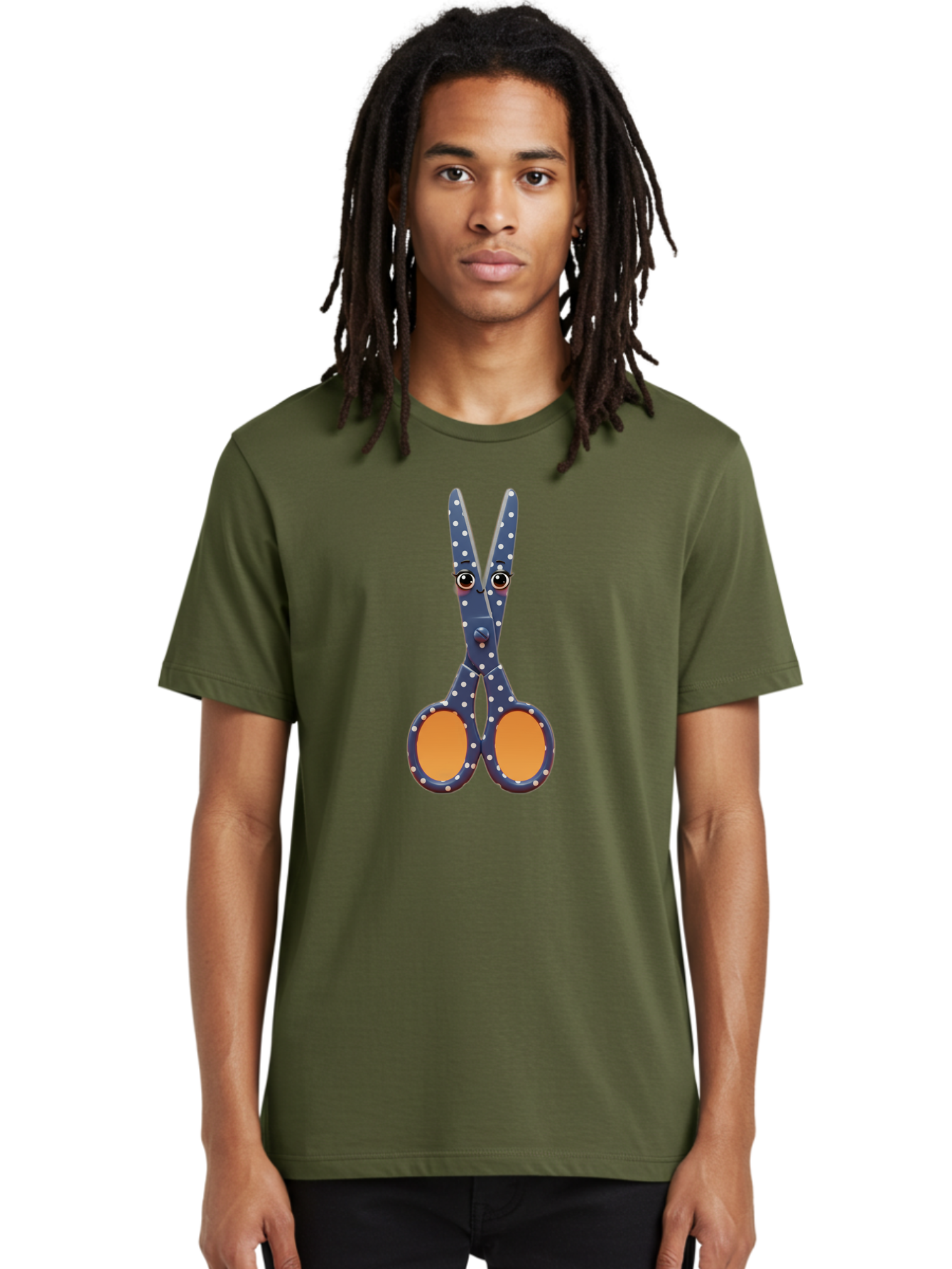 Polka-Dot-Scissors Men'S Graphic Tee, 100% Cotton, Comfortable Casual Summer Wear, Machine Washable, Scissors With Eyes, Cartoon Character, Craft Supplies, Office Tools, Playful Design, Creative Accessories, Fun Stationery, Quirky Objects, Bad449