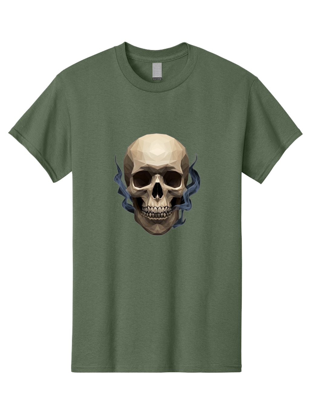 Polygonal-Skull Men'S Graphic Tee, 100% Cotton, Comfortable Casual Summer Wear, Machine Washable, Human Skull, Geometric Shapes, Low Poly Art, Smoke Coming Out, Dark Eye Sockets, Teeth, Mystical, Low Poly, Abstract Art, Skull Design Bad450