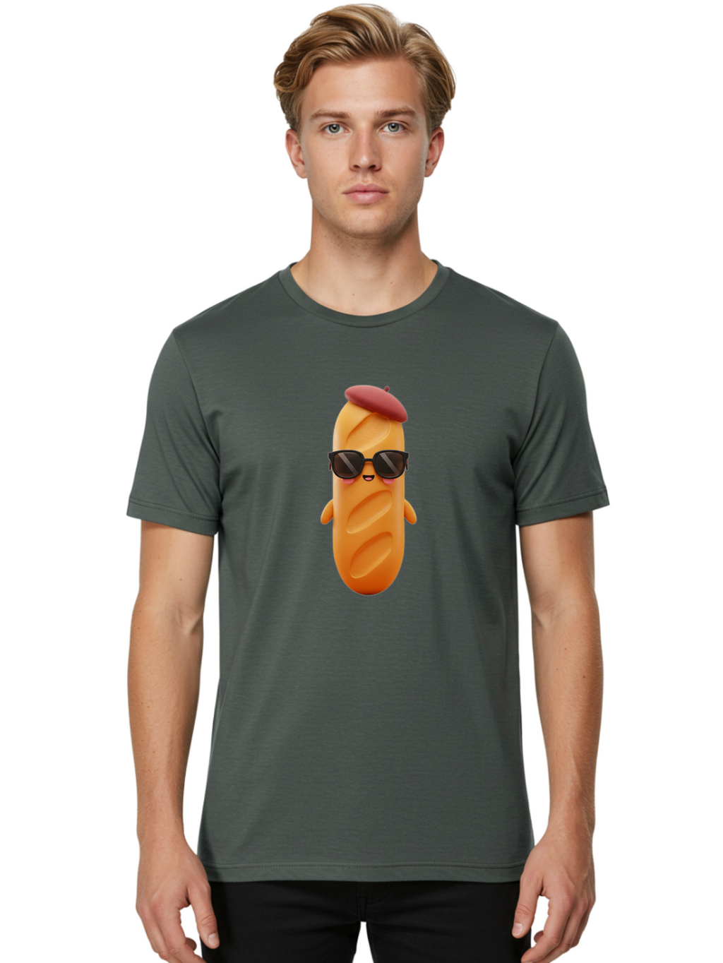 Potato-Character Men'S Graphic Tee, 100% Cotton, Comfortable Casual Summer Wear, Machine Washable, Sausage Character, Cartoon Sausage, 3D Sausage Illustration, Sausage Wearing Sunglasses, Beret On Sausage, Funny Food Character, Bad452