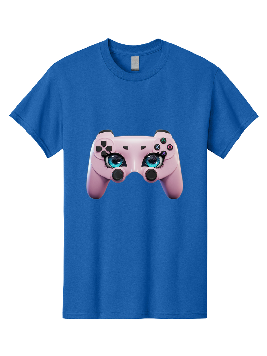 Ps4-Controller Men'S Graphic Tee, 100% Cotton, Comfortable Casual Summer Wear, Machine Washable, Pastel Pink Controller, Kawaii Gaming, Blue Eyes, Eyelashes, Ps4, Gaming, Kawaii Art, Pastel Colors, Cartoon Style, Video Game Bad455
