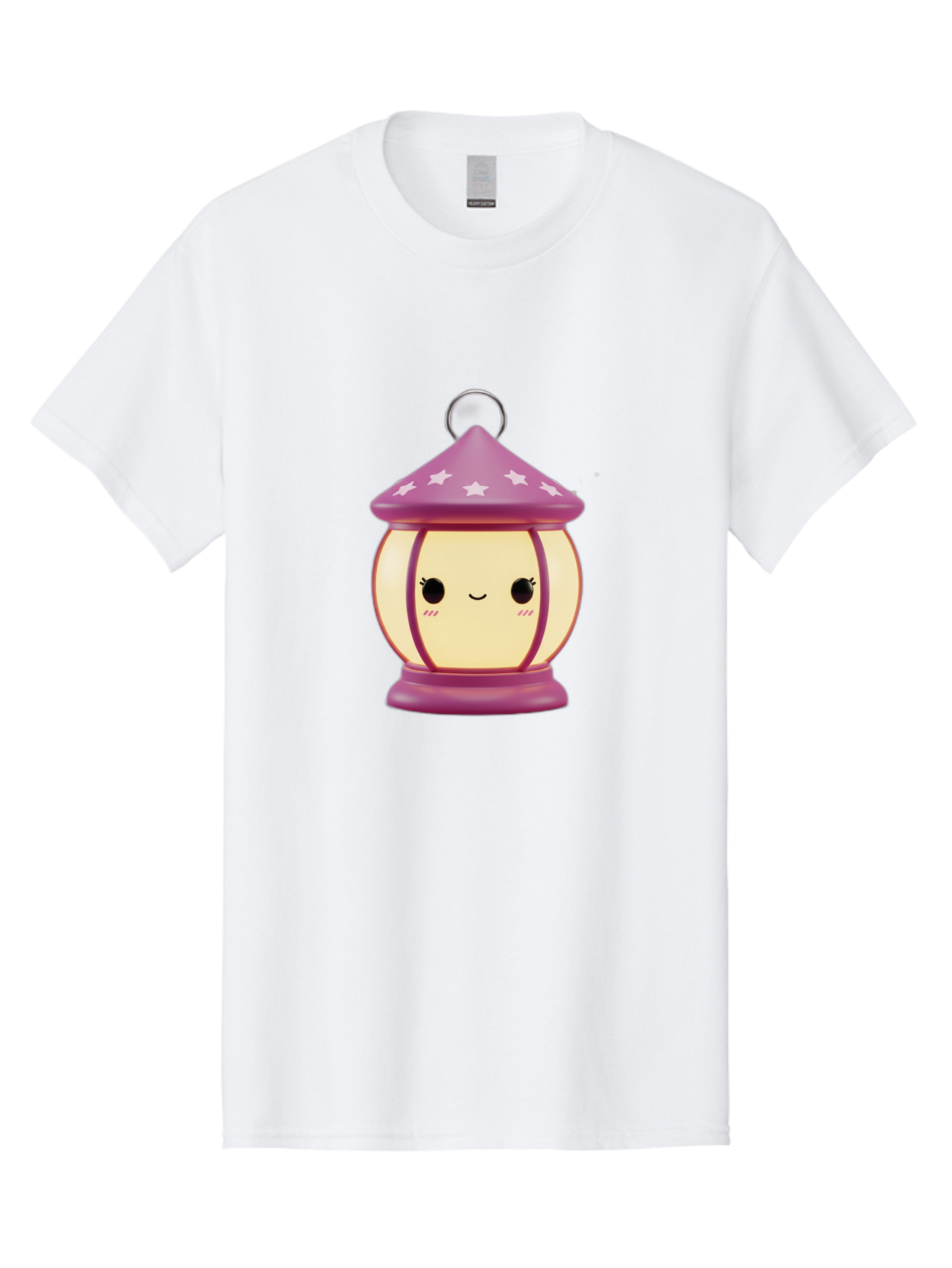 Purple-Lantern Men'S Graphic Tee, 100% Cotton, Comfortable Casual Summer Wear, Machine Washable, Cartoon Lantern, Purple Lantern, White Stars, Smiling Face, Kawaii Design, Cute Decor, Soft Lighting, Decorative Lamp, Whimsical Charm, Bad464