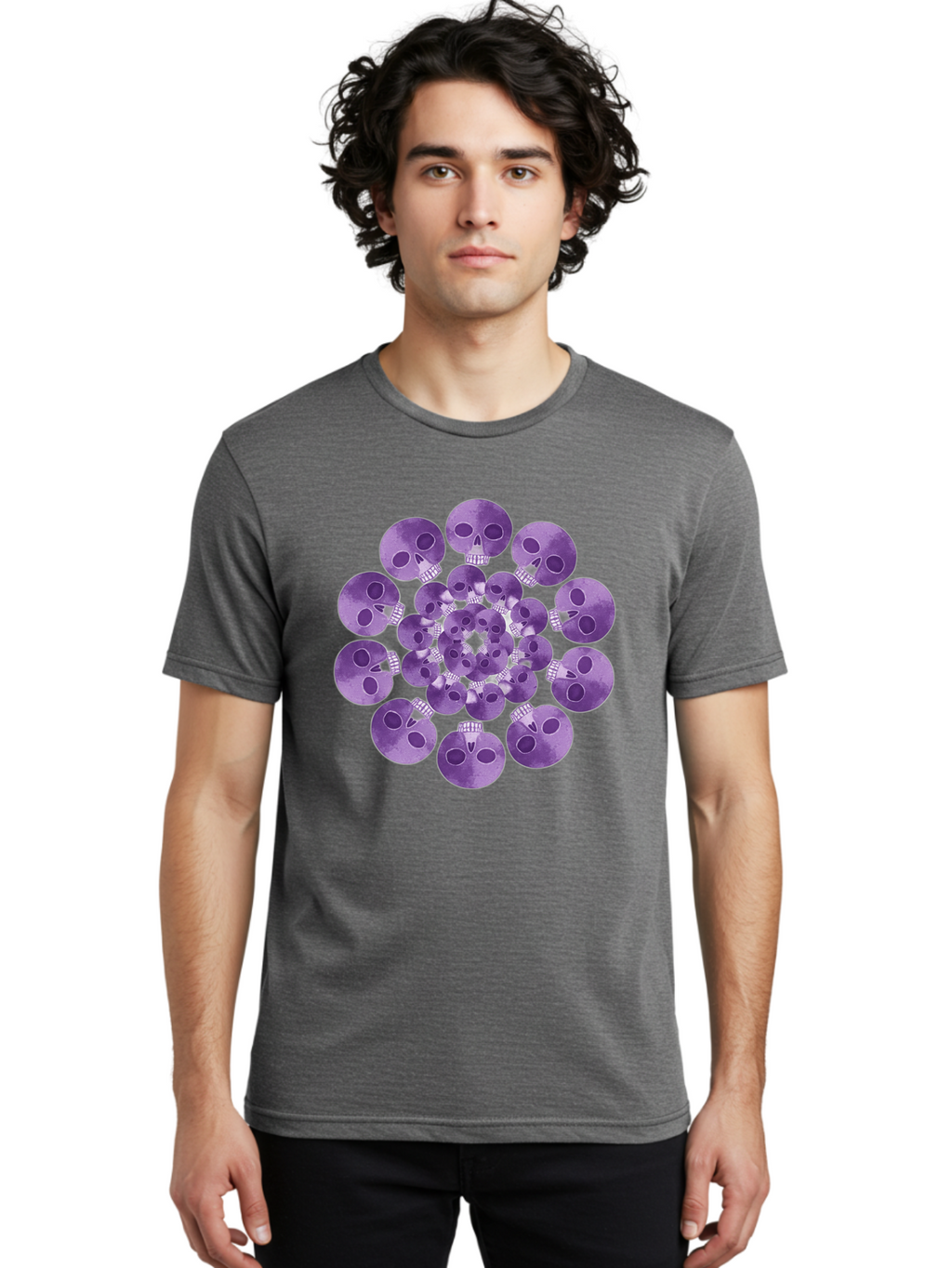 Purple-Skulls Men'S Graphic Tee, 100% Cotton, Comfortable Casual Summer Wear, Machine Washable, Cluster Of Purple Skulls, Skull Illustration, Gothic Art, Skull Design, Purple And White Colors, Skull Pattern, Dark Aesthetic, Grunge Style Bad466