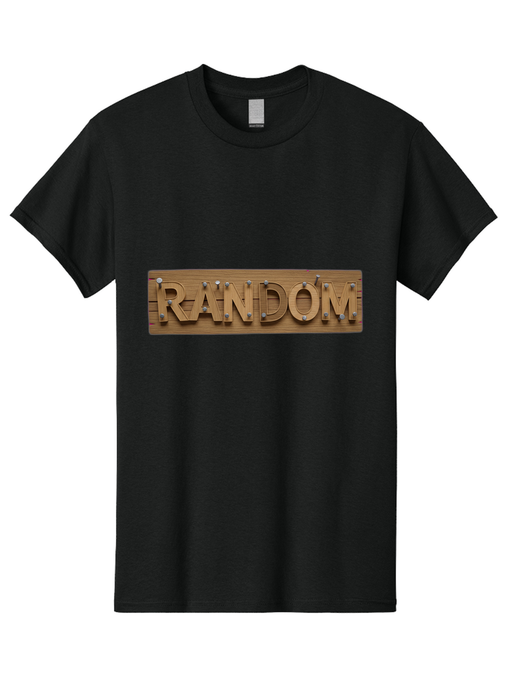 Random Men'S Graphic Tee, 100% Cotton, Comfortable Casual Summer Wear, Machine Washable, Wooden Sign, 3D Text, Random Word, Abstract Concept, Creative Design, Modern Art, Unusual Typography, Wooden Texture, Metal Bolts Bad470