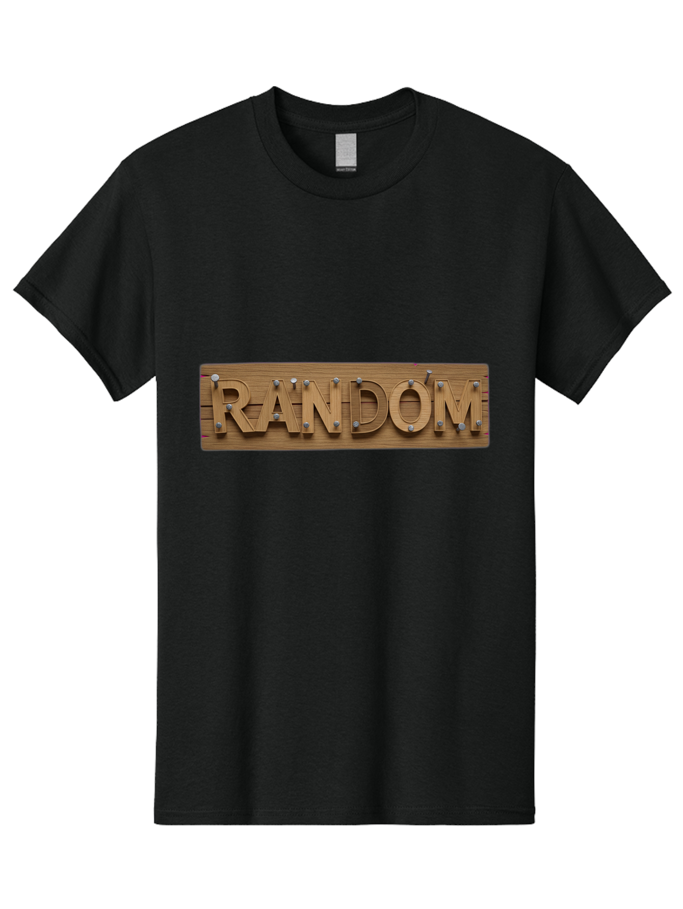 Random Men'S Graphic Tee, 100% Cotton, Comfortable Casual Summer Wear, Machine Washable, Wooden Sign, 3D Text, Random Word, Abstract Concept, Creative Design, Modern Art, Unusual Typography, Wooden Texture, Metal Bolts Bad470