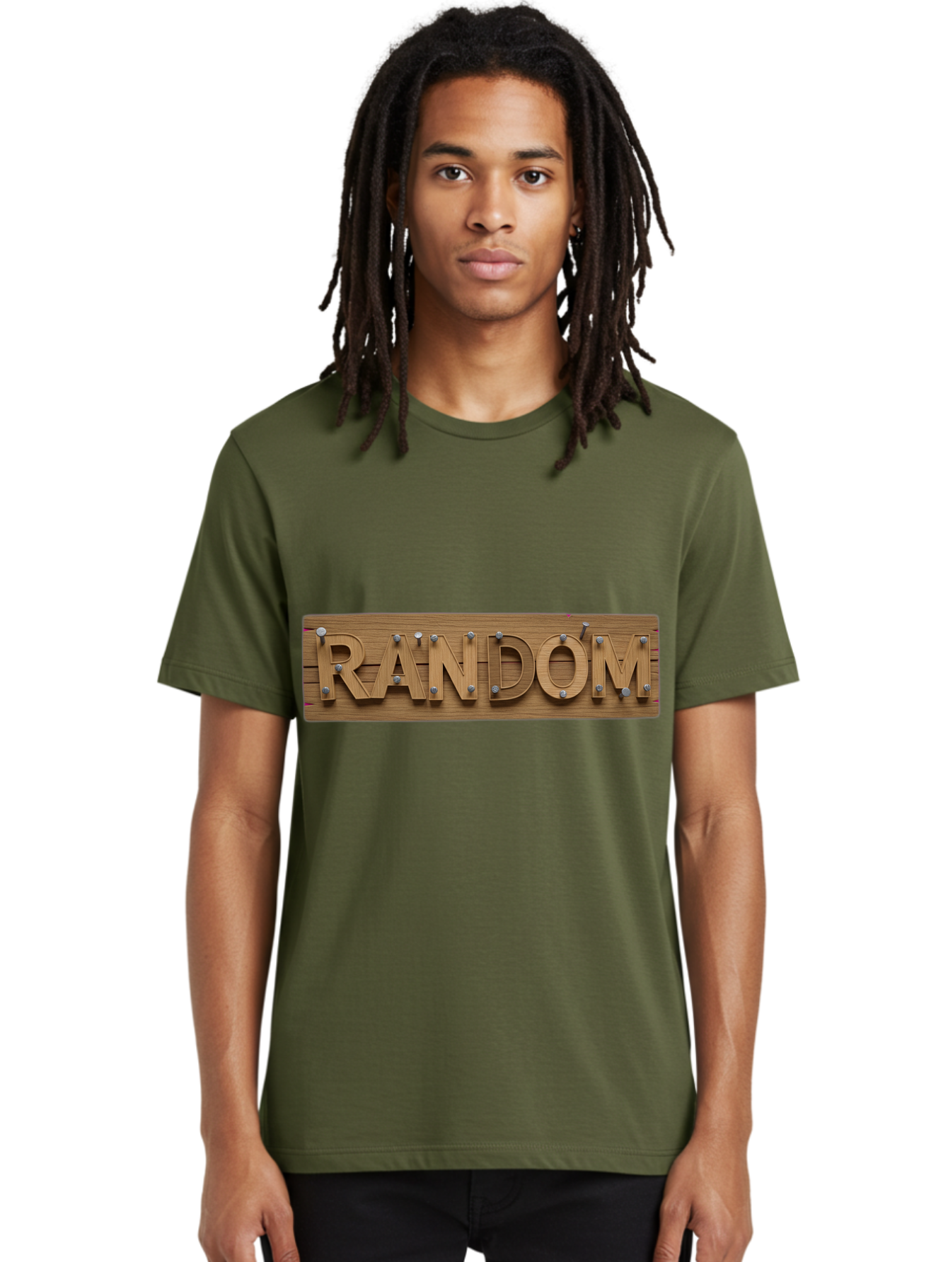 Random Men'S Graphic Tee, 100% Cotton, Comfortable Casual Summer Wear, Machine Washable, Wooden Sign, 3D Text, Random Word, Abstract Concept, Creative Design, Modern Art, Unusual Typography, Wooden Texture, Metal Bolts Bad470