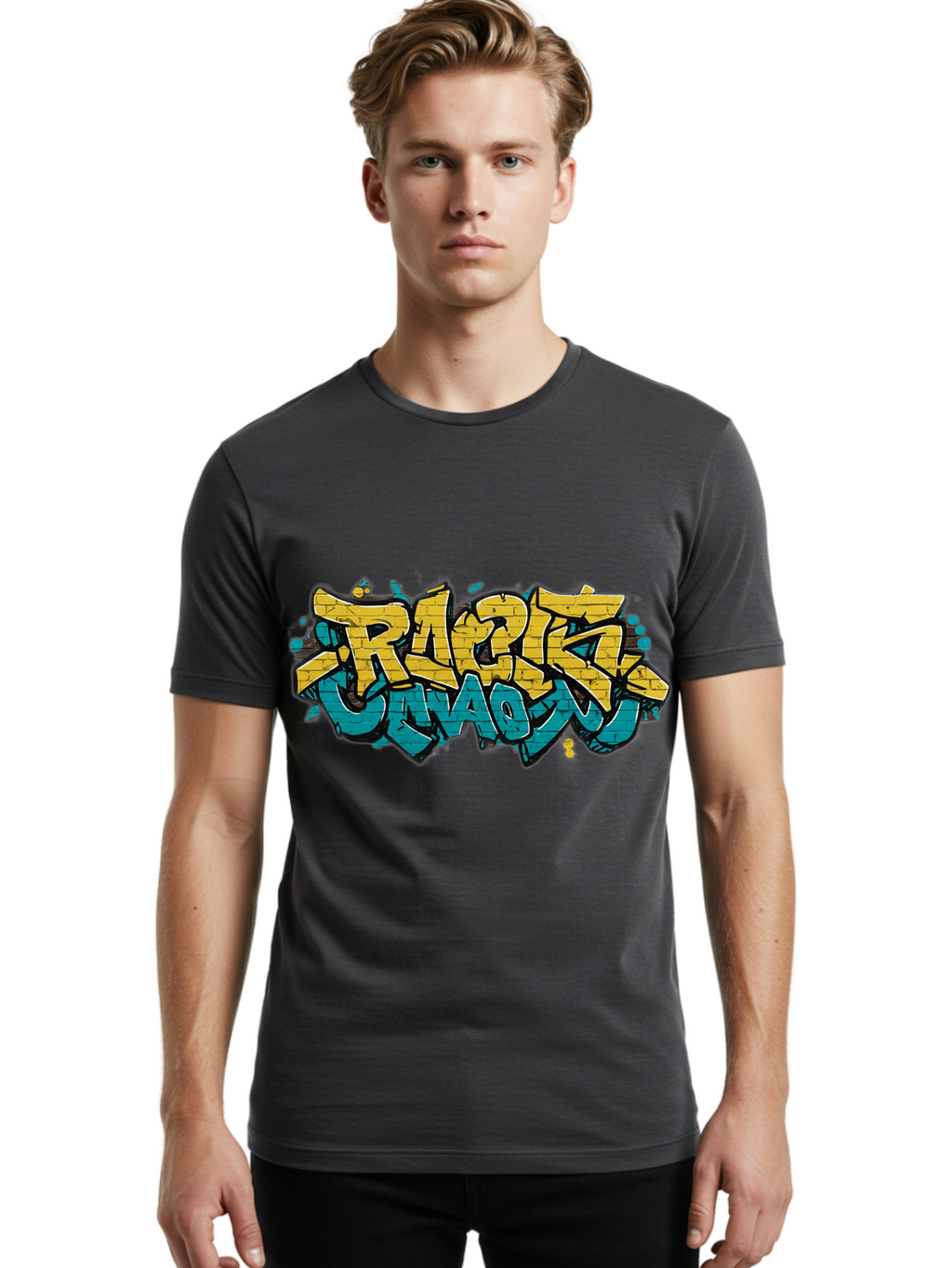 Raptz-Clan Men'S Graphic Tee, 100% Cotton, Comfortable Casual Summer Wear, Machine Washable, Street Art, Graffiti Style, Bold Typography, Vibrant Colors, Razk Unadon, Urban Art, Stylized Font, Cool Graphics, Artistic Expression Bad471