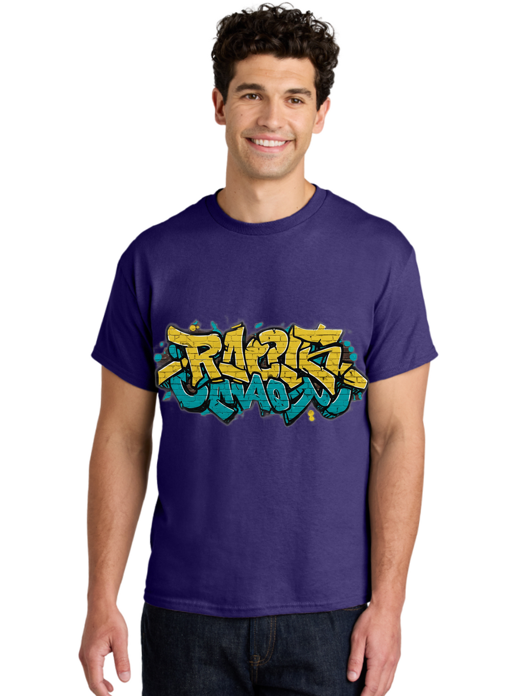 Raptz-Clan Men'S Graphic Tee, 100% Cotton, Comfortable Casual Summer Wear, Machine Washable, Street Art, Graffiti Style, Bold Typography, Vibrant Colors, Razk Unadon, Urban Art, Stylized Font, Cool Graphics, Artistic Expression Bad471