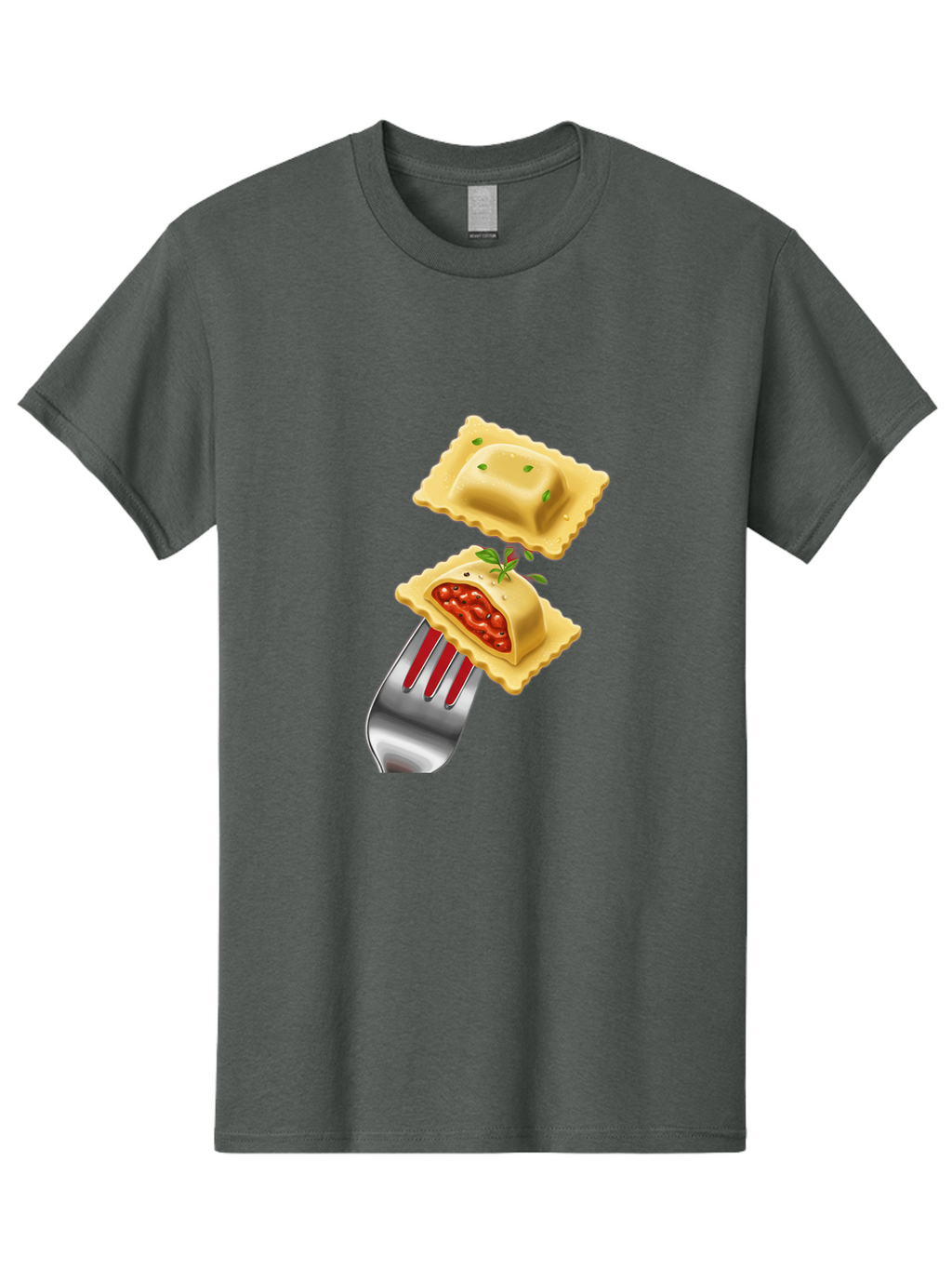 Ravioli Men'S Graphic Tee, 100% Cotton, Comfortable Casual Summer Wear, Machine Washable, Ravioli On Fork, Pasta Dish, Italian Cuisine, Stuffed Pasta, Red Sauce, Green Herbs, Culinary Art, Food Illustration, Gourmet Meal Bad472