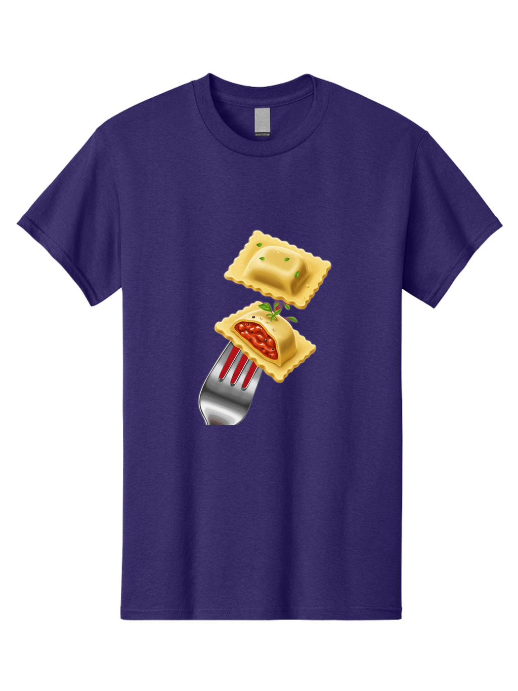 Ravioli Men'S Graphic Tee, 100% Cotton, Comfortable Casual Summer Wear, Machine Washable, Ravioli On Fork, Pasta Dish, Italian Cuisine, Stuffed Pasta, Red Sauce, Green Herbs, Culinary Art, Food Illustration, Gourmet Meal Bad472