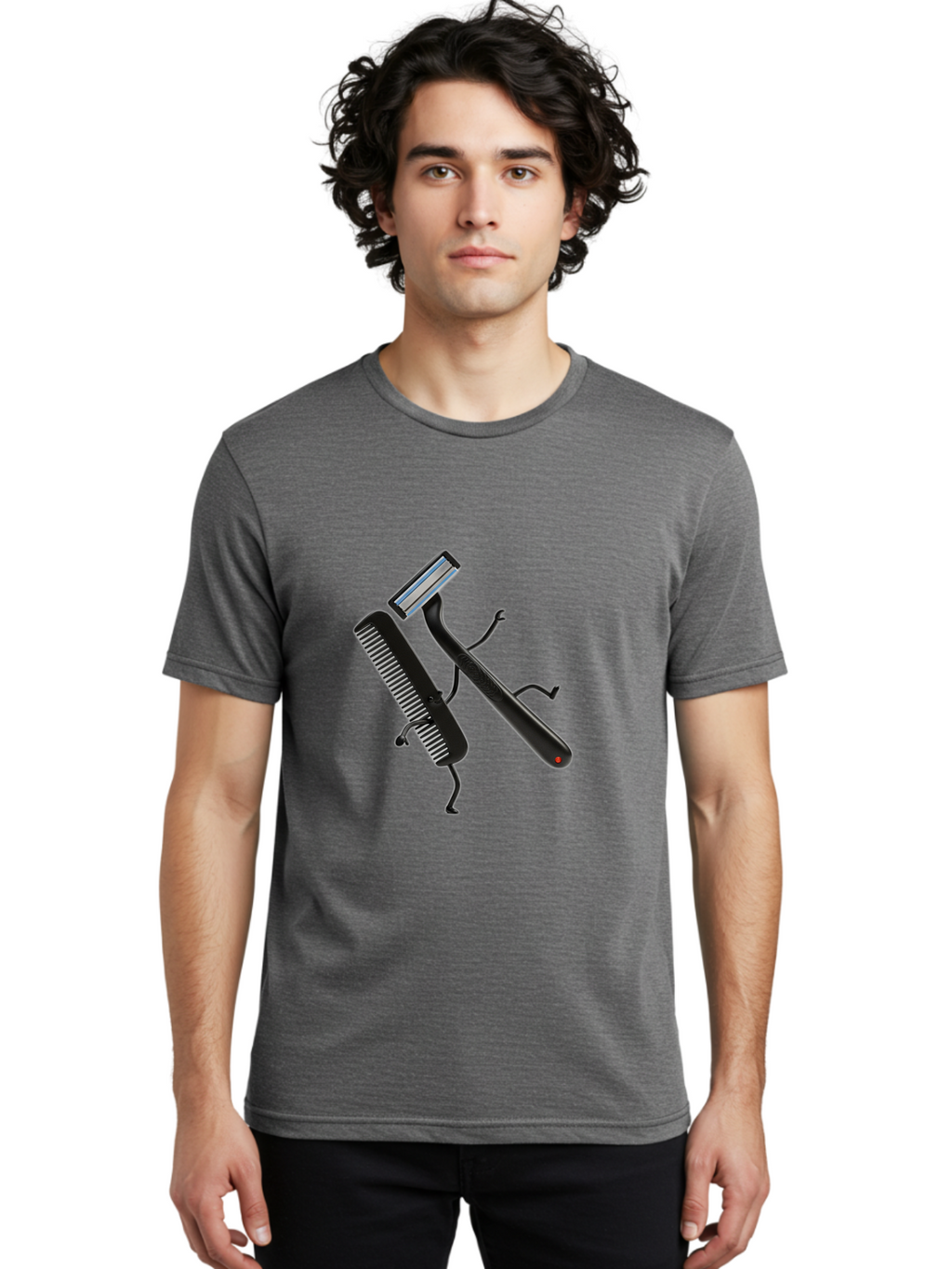 Razor-And-Comb Men'S Graphic Tee, 100% Cotton, Comfortable Casual Summer Wear, Machine Washable, Razor And Comb, Grooming Tools, Shaving Accessories, Personal Care, Beauty Products, Male Grooming, Razor Blade, Hair Comb Bad473