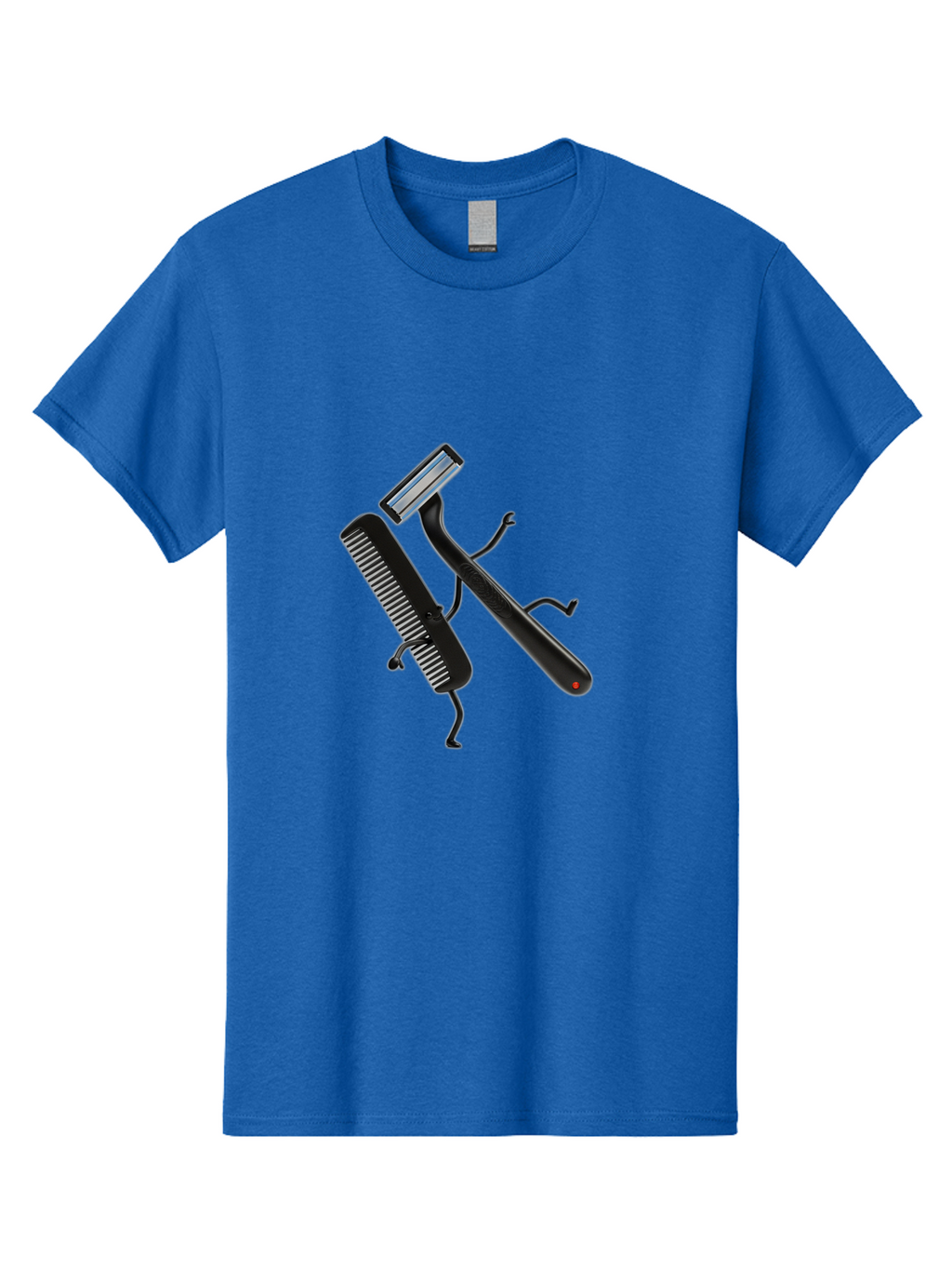 Razor-And-Comb Men'S Graphic Tee, 100% Cotton, Comfortable Casual Summer Wear, Machine Washable, Razor And Comb, Grooming Tools, Shaving Accessories, Personal Care, Beauty Products, Male Grooming, Razor Blade, Hair Comb Bad473