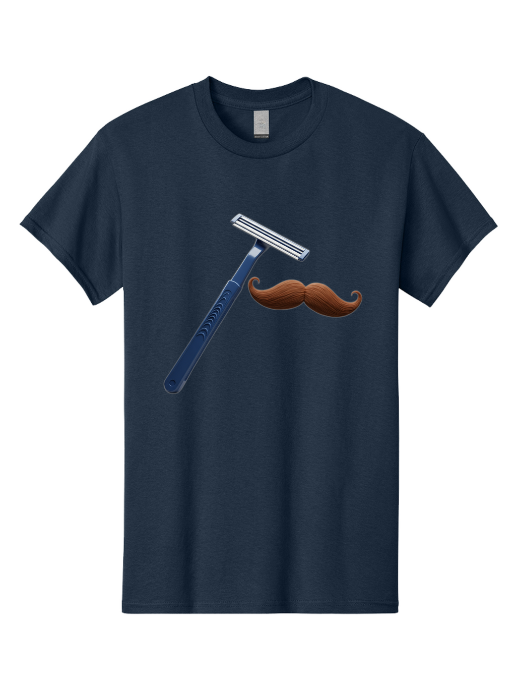 Razor-And-Mustache Men'S Graphic Tee, 100% Cotton, Comfortable Casual Summer Wear, Machine Washable, Safety Razor, Shaving Razor, Men'S Grooming, Facial Hair, Mustache, Blue Handle, Silver Head, Grooming Tools, Personal Care Bad474