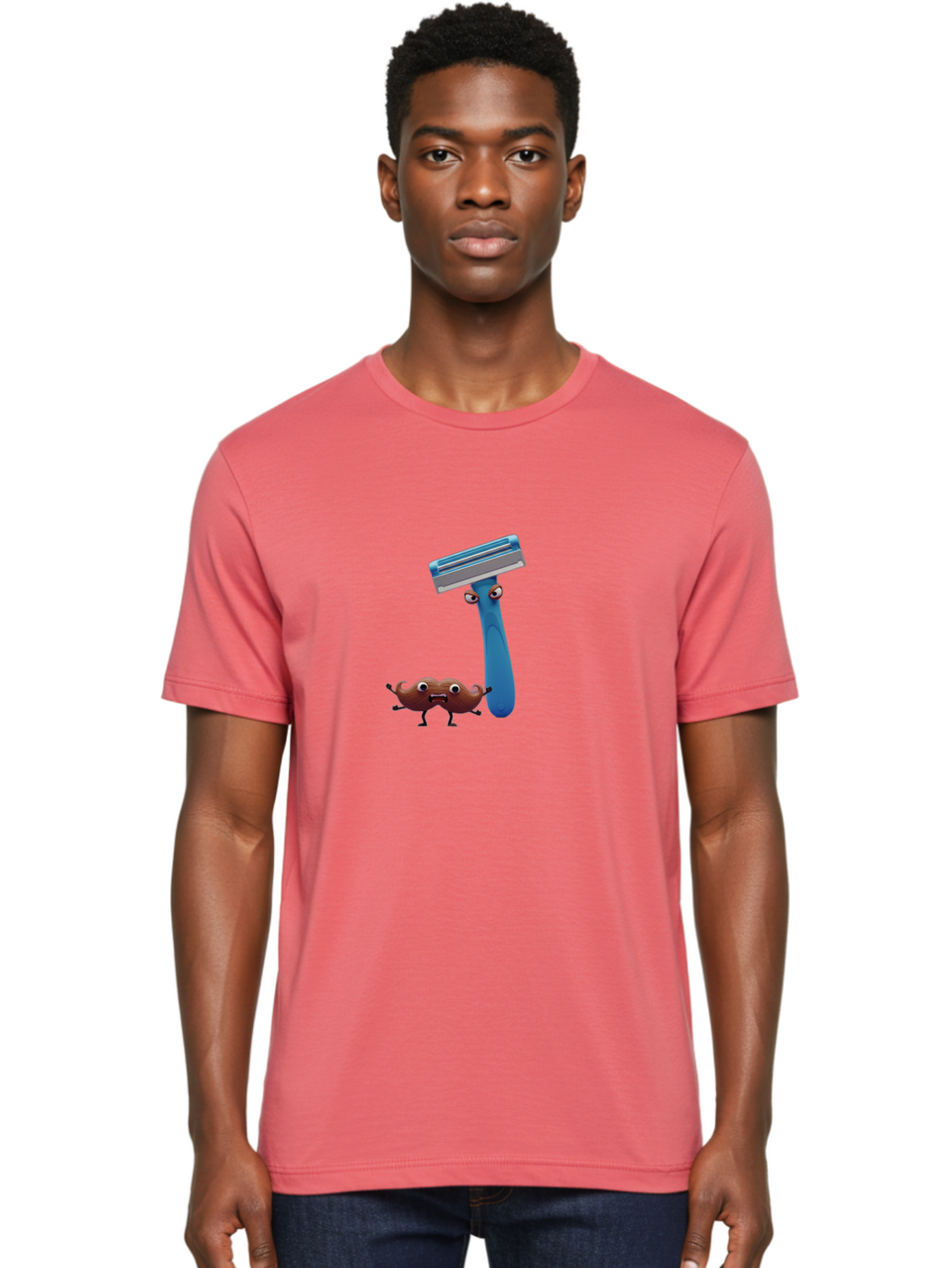 Razor-And-Pubic-Hair Men'S Graphic Tee, 100% Cotton, Comfortable Casual Summer Wear, Machine Washable, Cartoon Razor, Safety Razor, Shaving Razor, Blue Handle, Cartoon Eyes, Humor, Men'S Grooming, Personal Care, Razor Blade Bad475