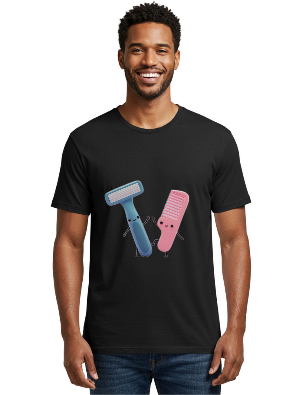 Razor-Duo Men'S Graphic Tee, 100% Cotton, Comfortable Casual Summer Wear, Machine Washable, Cartoon Razors, Pink And Blue Razors, Razor Characters, Shaving, Personal Care, Hygiene Products, Grooming, Razor Blades Bad477