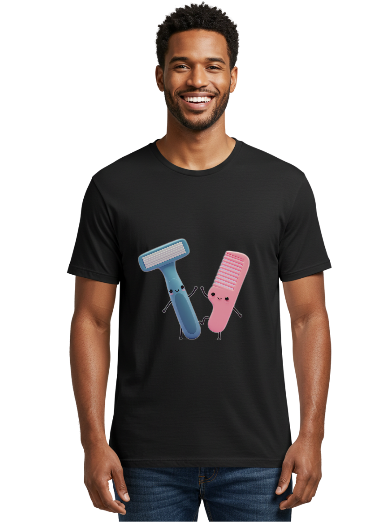 Razor-Duo Men'S Graphic Tee, 100% Cotton, Comfortable Casual Summer Wear, Machine Washable, Cartoon Razors, Pink And Blue Razors, Razor Characters, Shaving, Personal Care, Hygiene Products, Grooming, Razor Blades Bad477