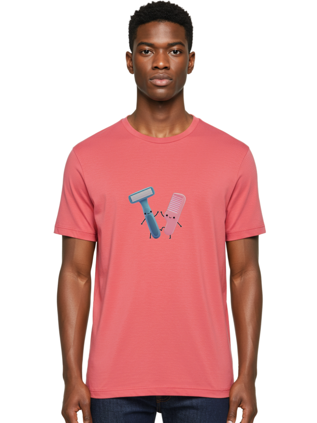 Razor-Duo Men'S Graphic Tee, 100% Cotton, Comfortable Casual Summer Wear, Machine Washable, Cartoon Razors, Pink And Blue Razors, Razor Characters, Shaving, Personal Care, Hygiene Products, Grooming, Razor Blades Bad477